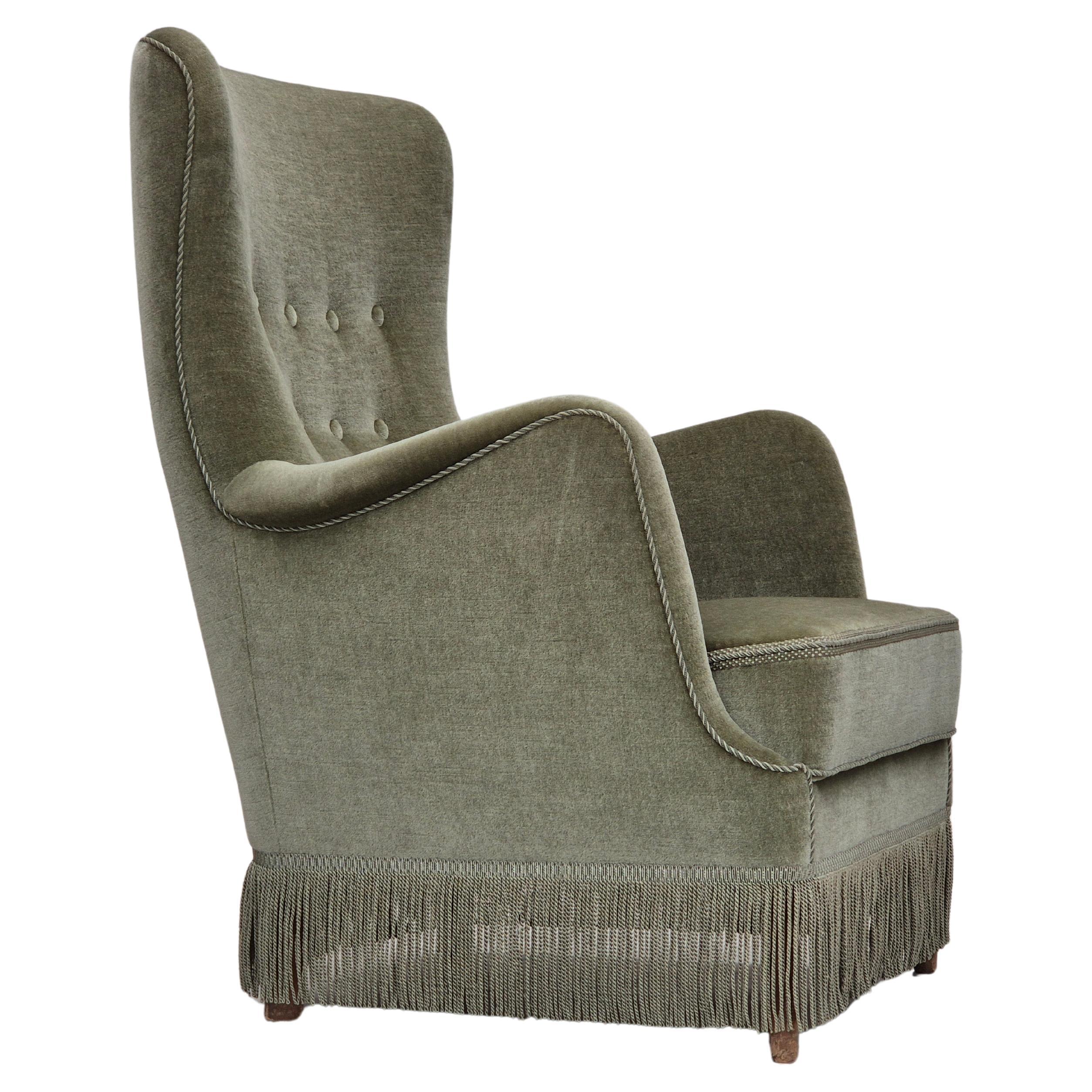 1970s, Danish armchair, velour, beech wood, original excellent condition. For Sale