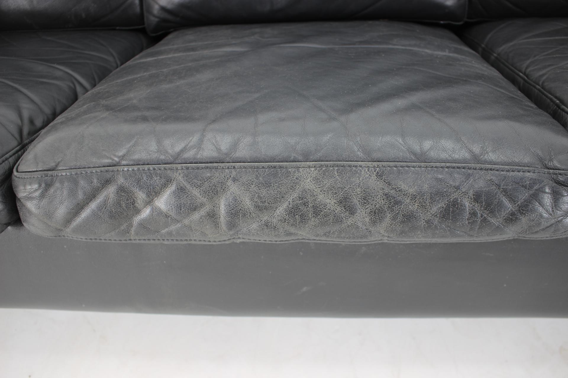 1970s Danish Black Leather 3-Seater Sofa For Sale 8
