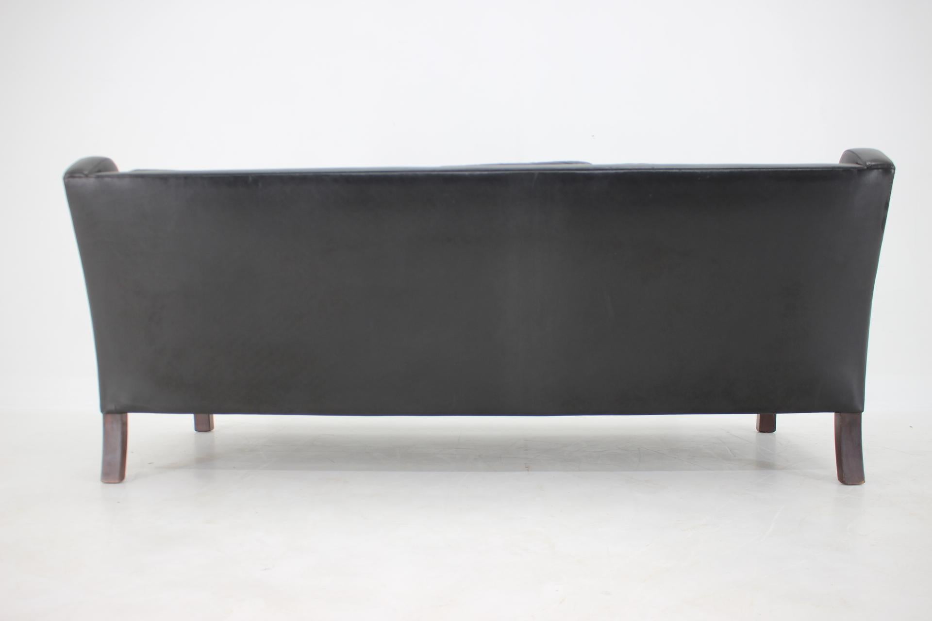 1970s Danish Black Leather 3-Seater Sofa For Sale 1