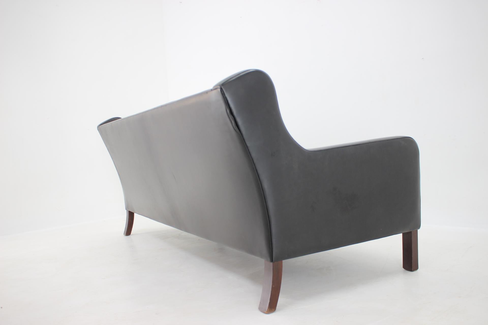 1970s Danish Black Leather 3-Seater Sofa For Sale 2