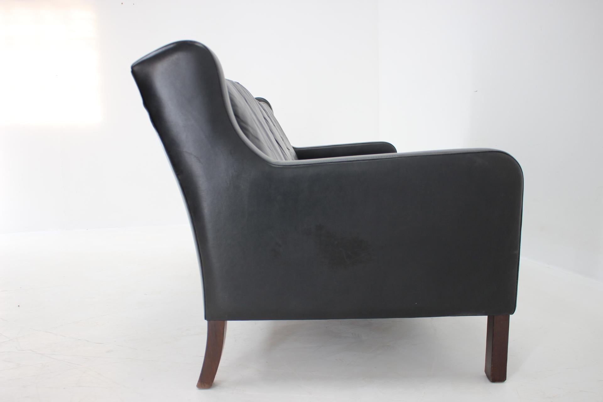 1970s Danish Black Leather 3-Seater Sofa For Sale 3