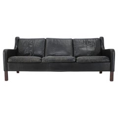 Used 1970s Danish Black Leather 3-Seater Sofa