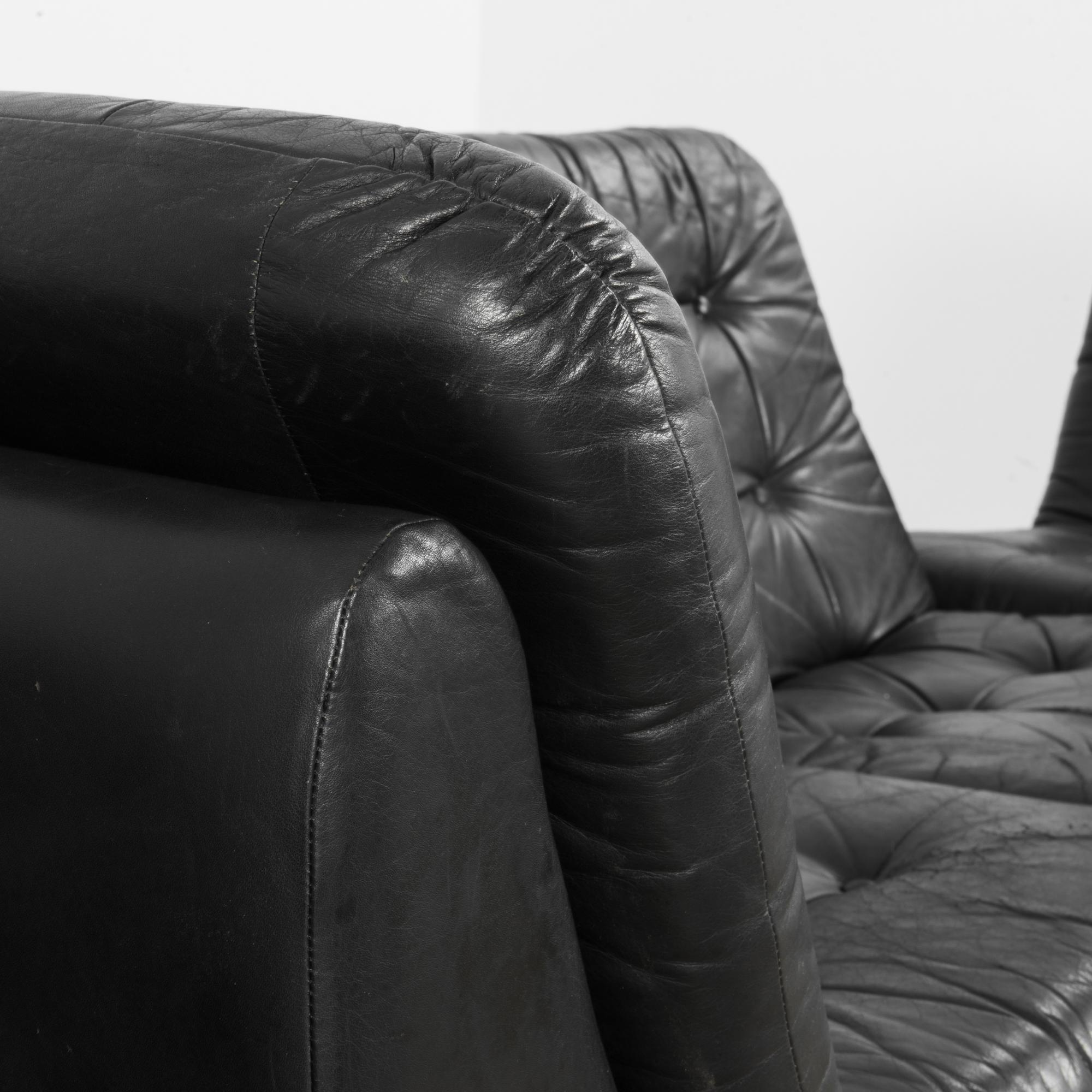 1970s Danish Black Leather Modular Sofa, Set of Four 9