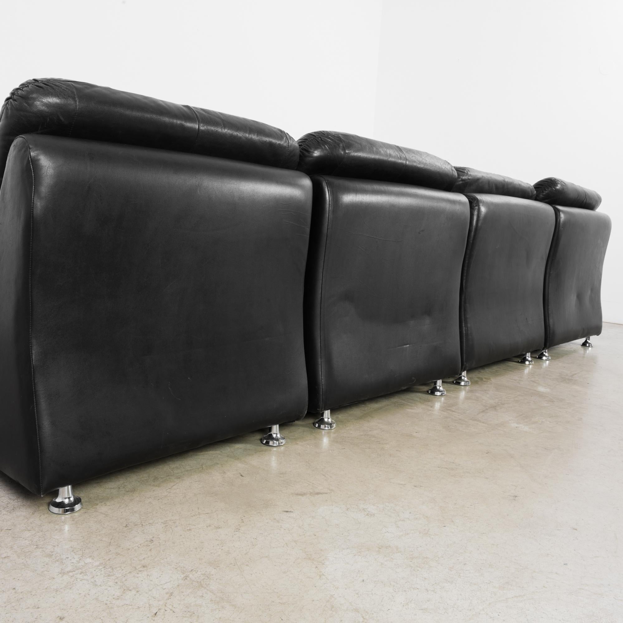1970s Danish Black Leather Modular Sofa, Set of Four In Good Condition In High Point, NC