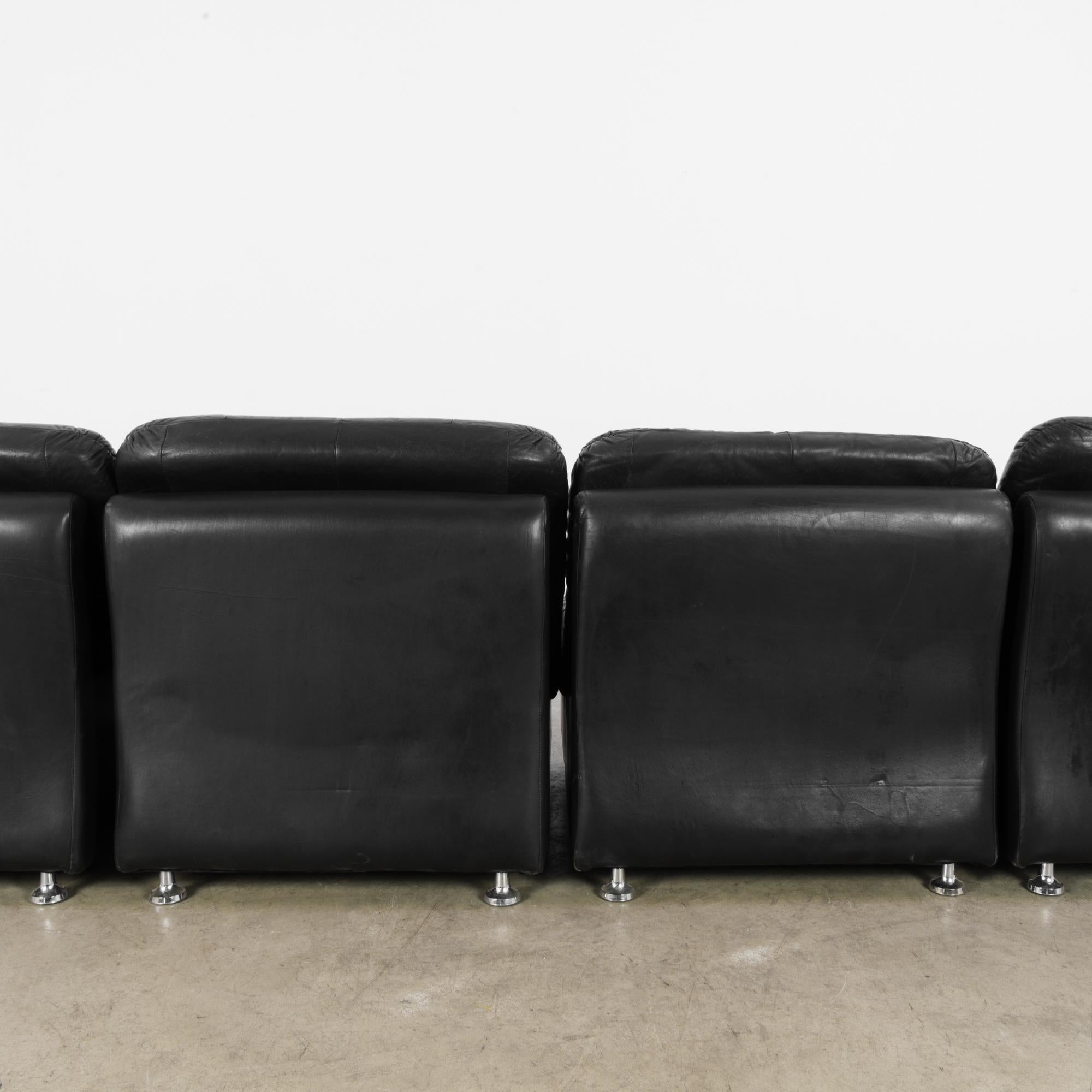 Late 20th Century 1970s Danish Black Leather Modular Sofa, Set of Four