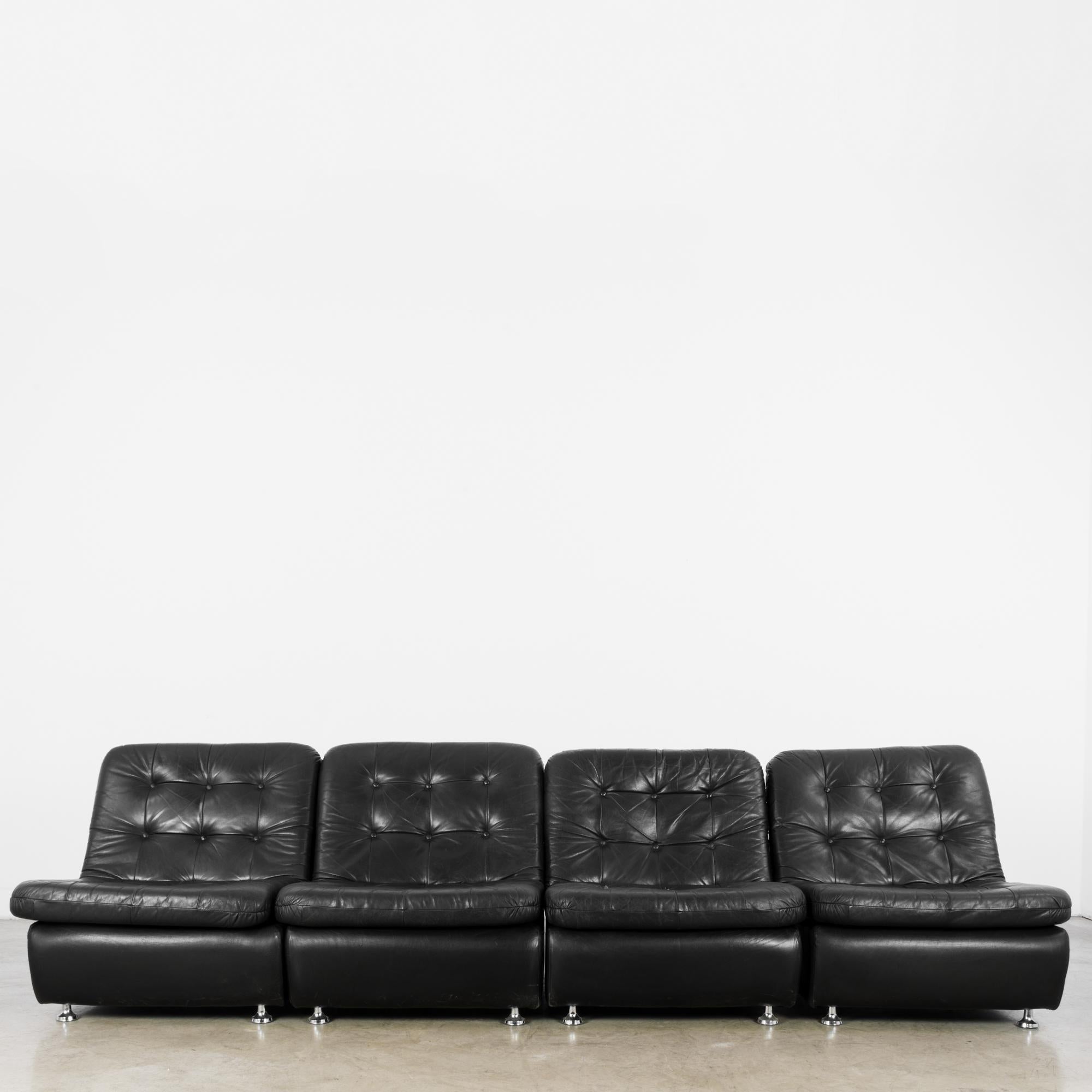 1970s Danish Black Leather Modular Sofa, Set of Four 1
