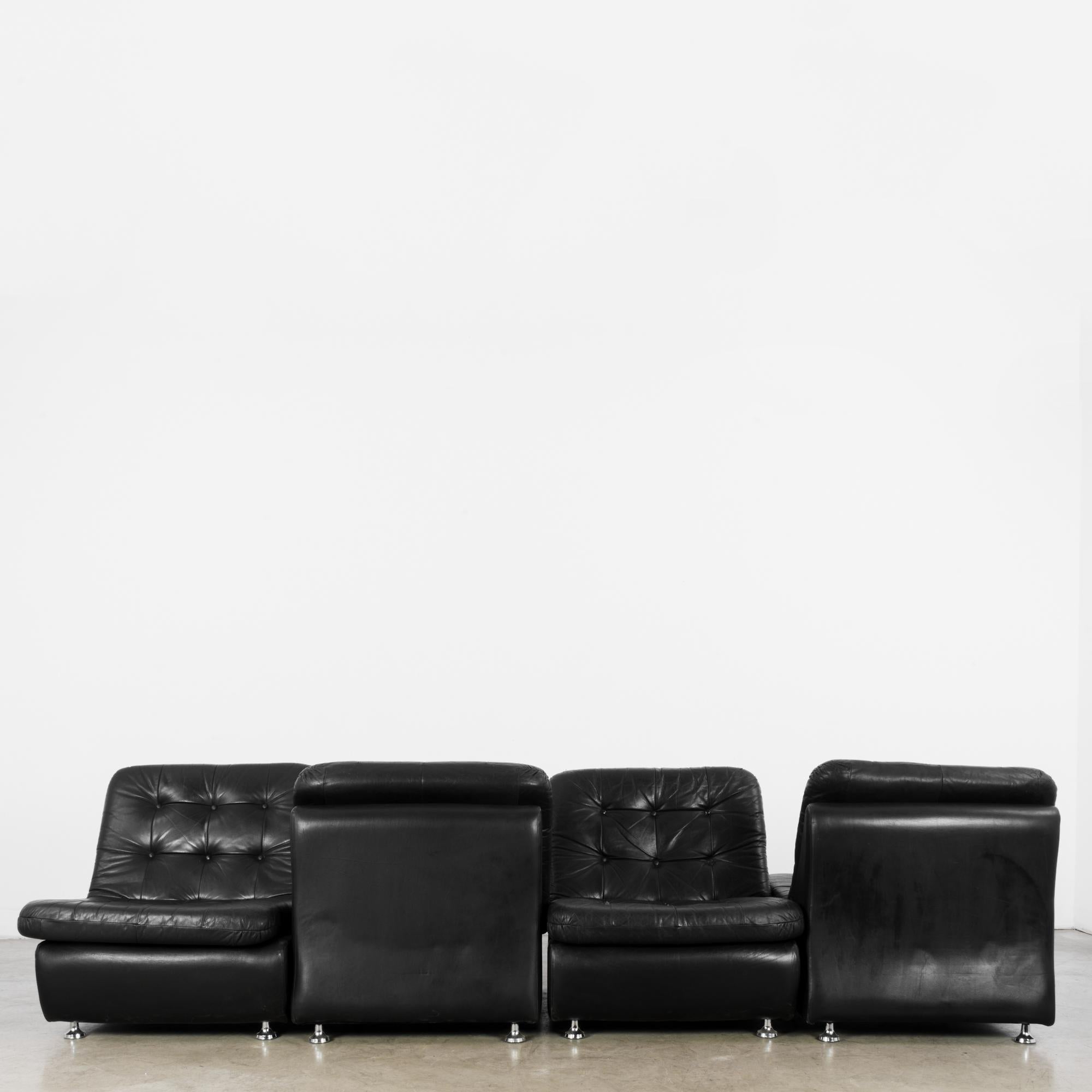 1970s Danish Black Leather Modular Sofa, Set of Four 2