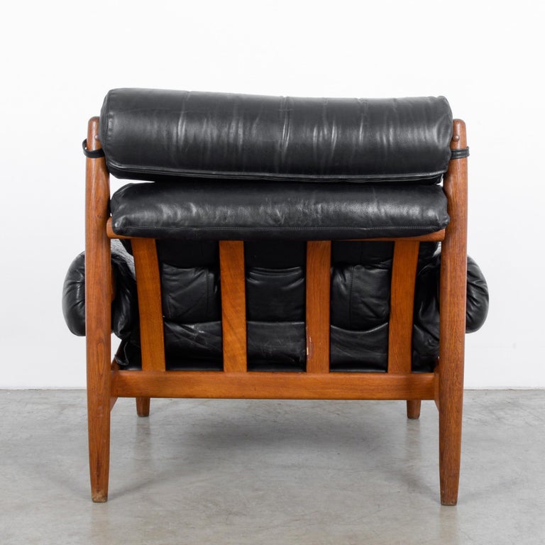 1970s Danish Black Leather Wooden Armchair at 1stDibs
