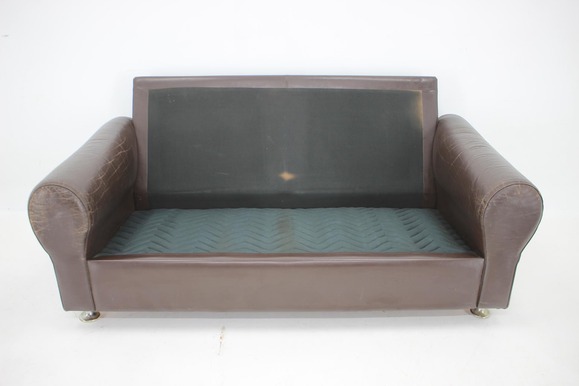 1970s Danish Brown Leather 2 Seater Sofa For Sale 8