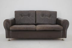 1970s Danish Brown Leather 2 Seater Sofa