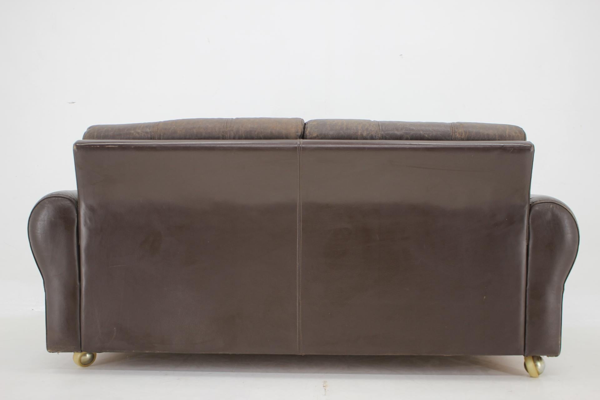 1970s Danish Brown Leather 2 Seater Sofa For Sale 15