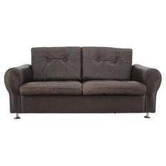 Used 1970s Danish Brown Leather 2 Seater Sofa