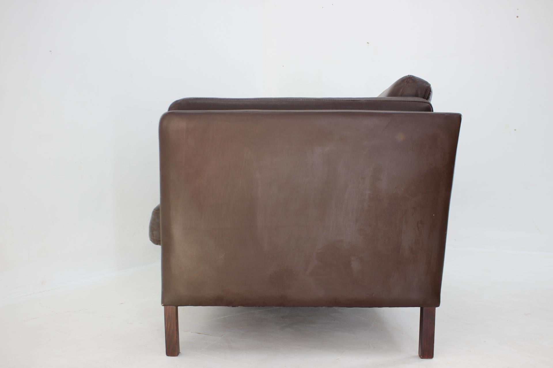 1970s Danish Brown Leather 3-Seater Sofa For Sale 5
