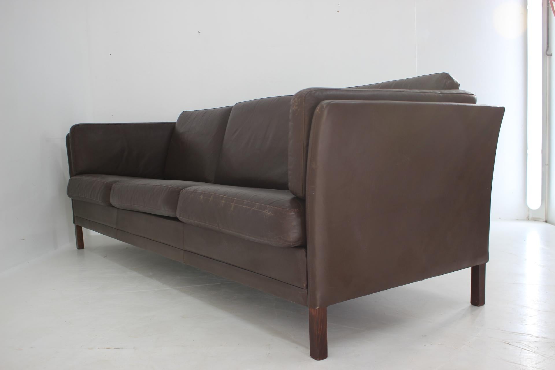 1970s Danish Brown Leather 3-Seater Sofa For Sale 6