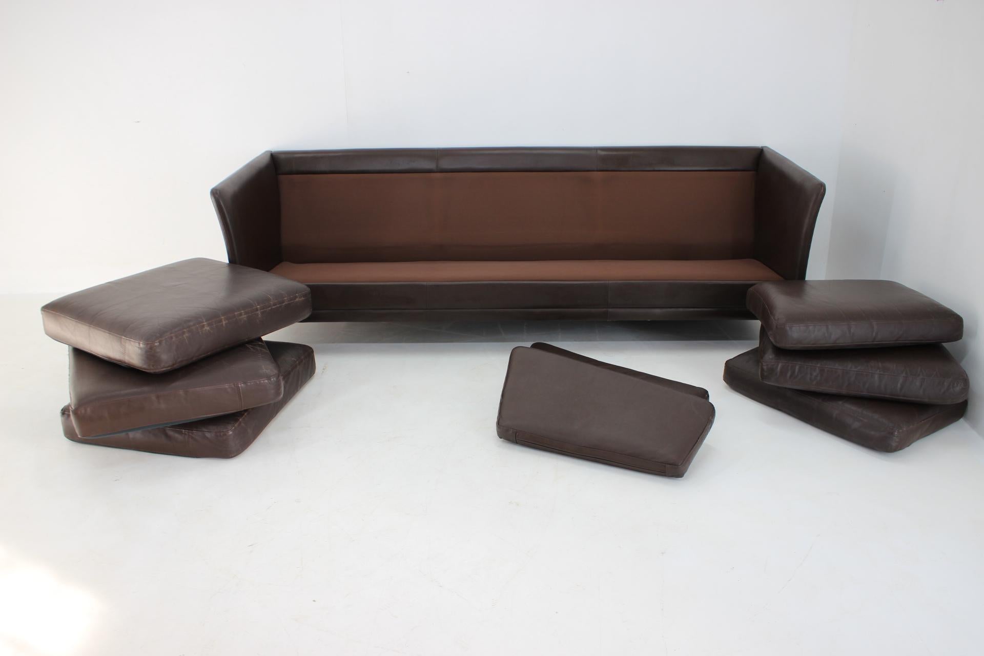 1970s Danish Brown Leather 3-Seater Sofa For Sale 7