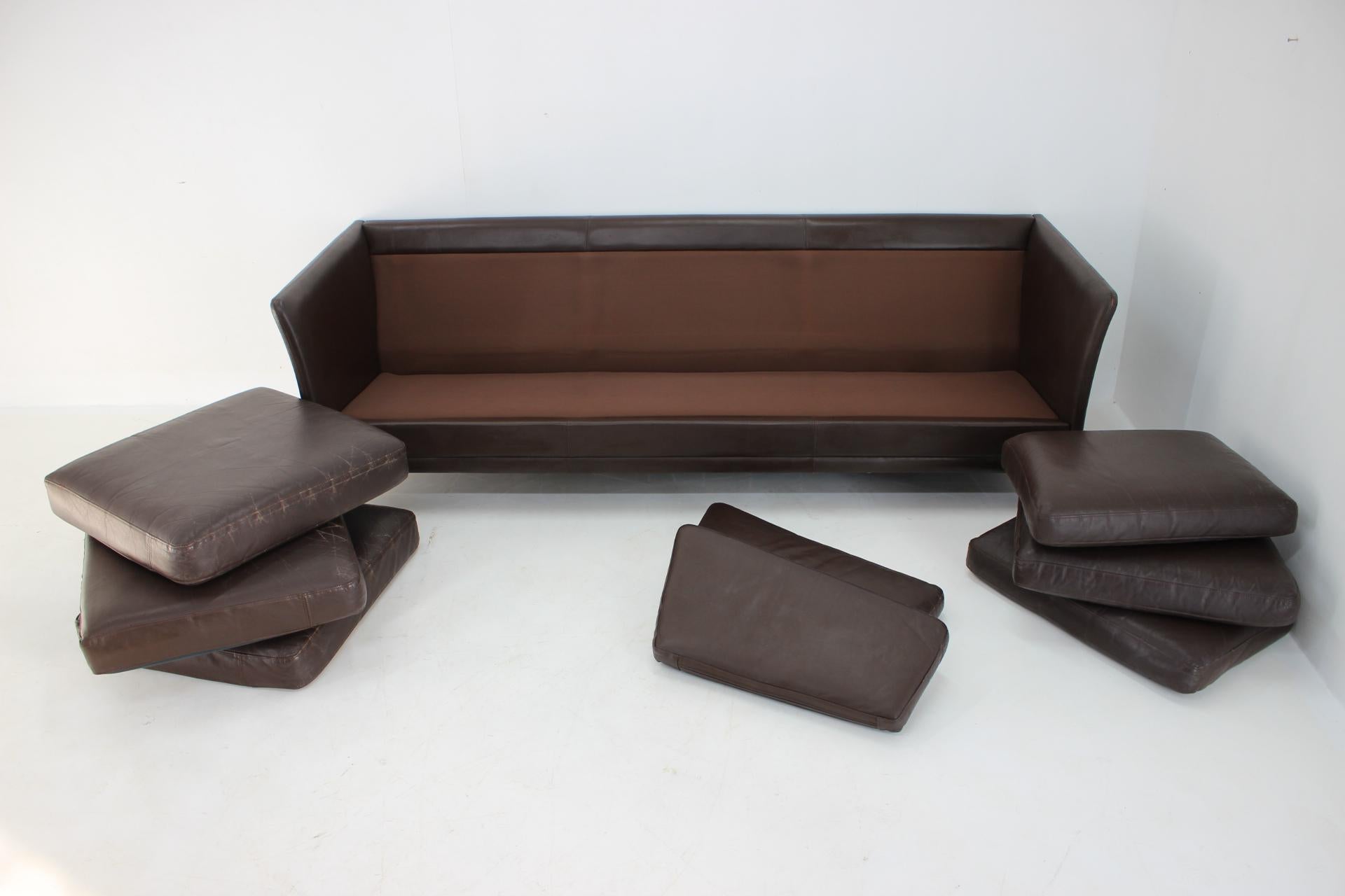 1970s Danish Brown Leather 3-Seater Sofa For Sale 8