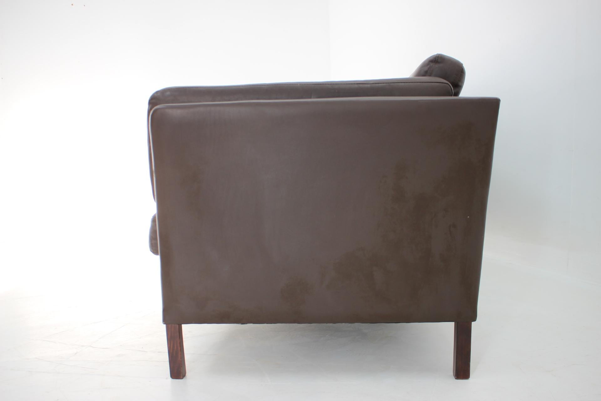 1970s Danish Brown Leather 3-Seater Sofa For Sale 1