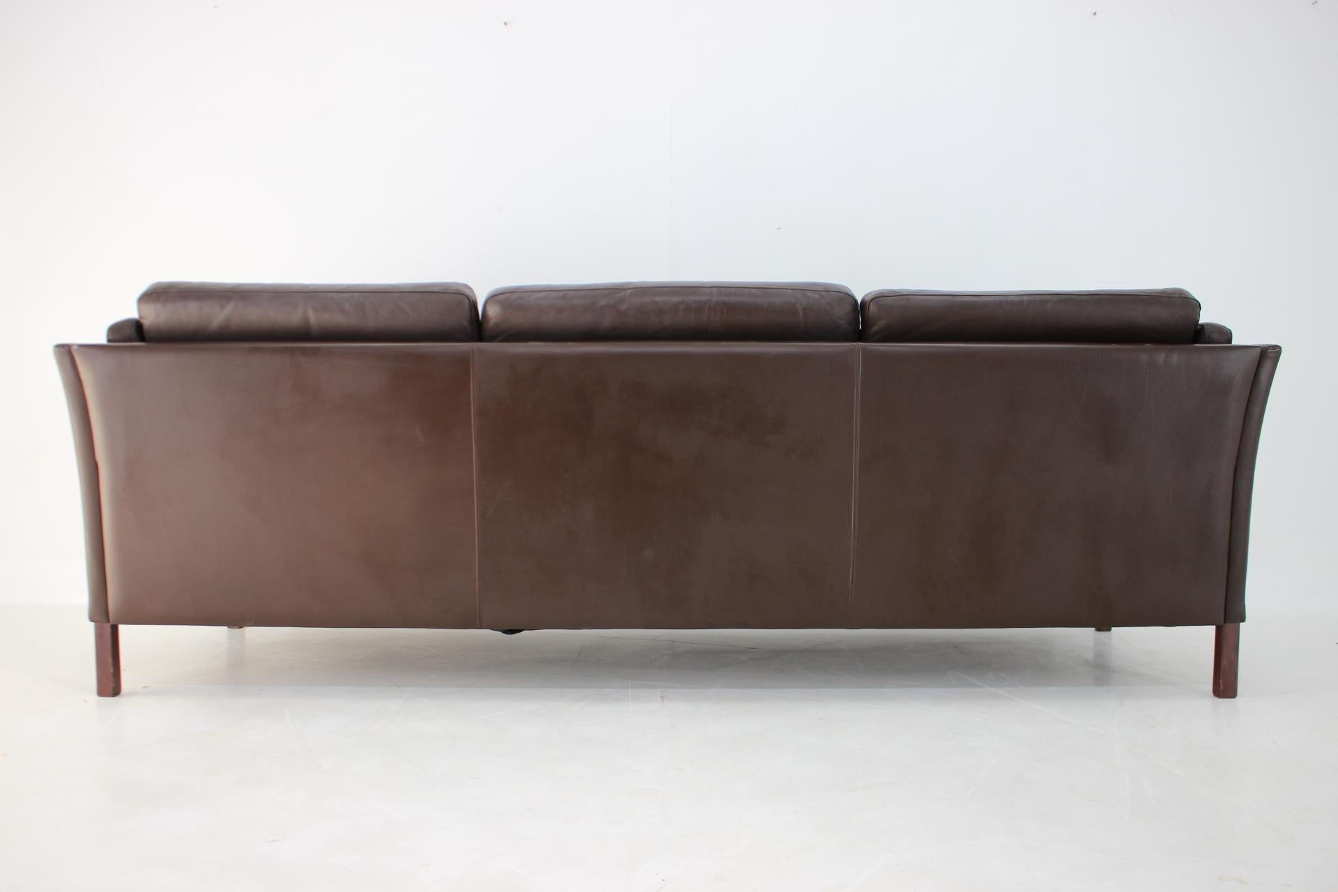1970s Danish Brown Leather 3-Seater Sofa For Sale 3