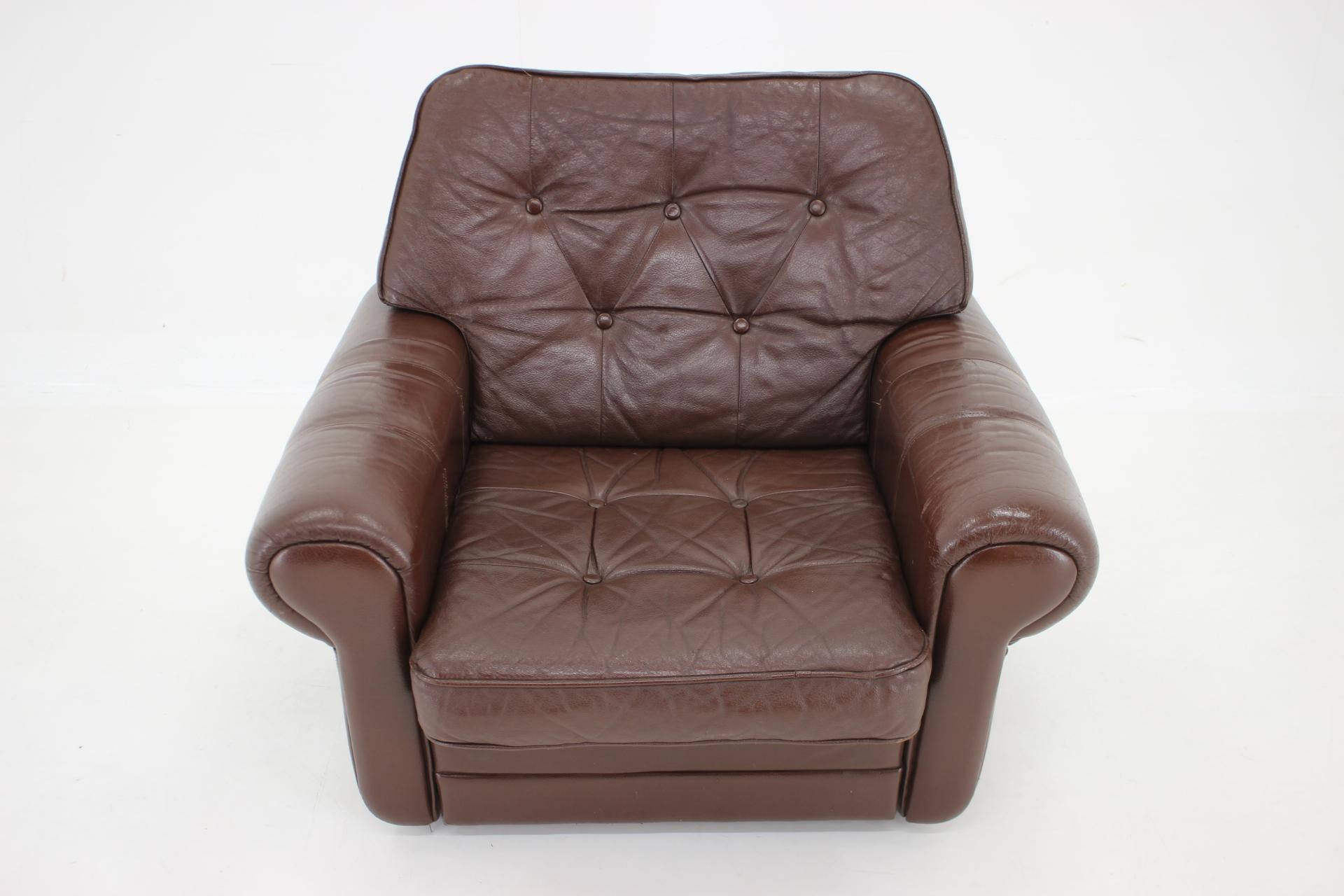 Mid-Century Modern 1970s Danish Brown Leather Armchair, Denmark For Sale