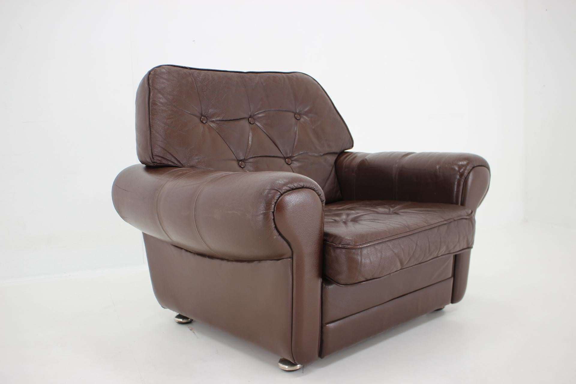 Late 20th Century 1970s Danish Brown Leather Armchair, Denmark For Sale