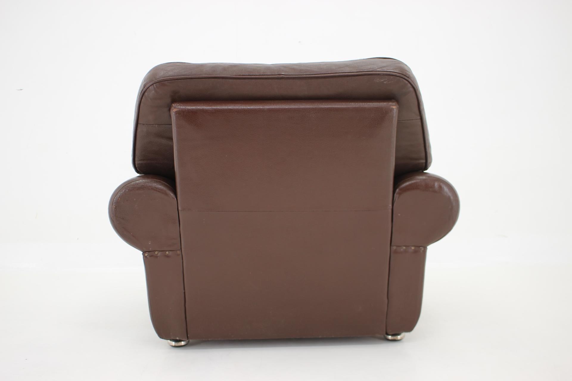 1970s Danish Brown Leather Armchair, Denmark For Sale 3