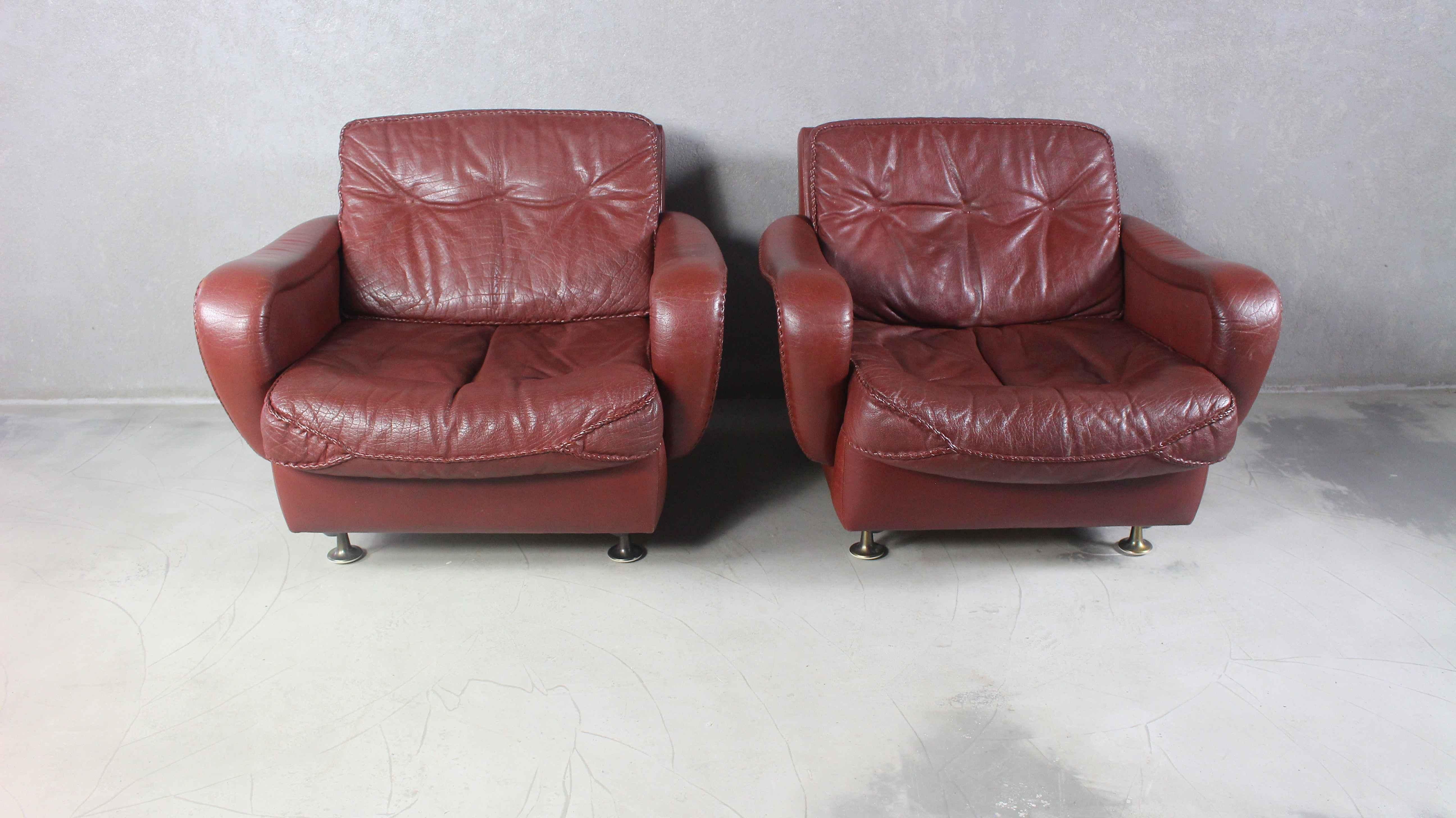 Mid-Century Modern 1970s Danish Brown Leather Chairs by Madsen & Schubell For Sale