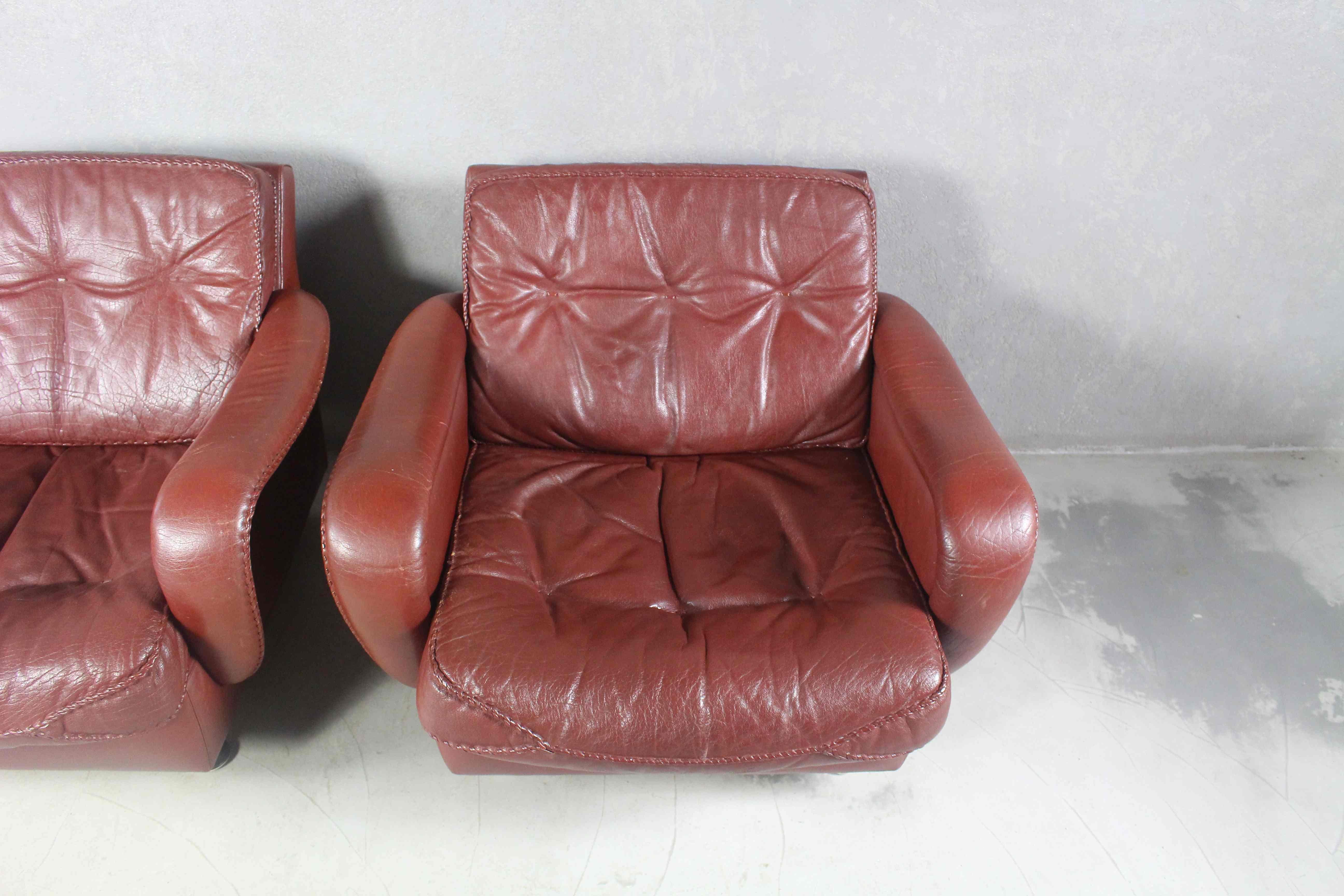 20th Century 1970s Danish Brown Leather Chairs by Madsen & Schubell For Sale