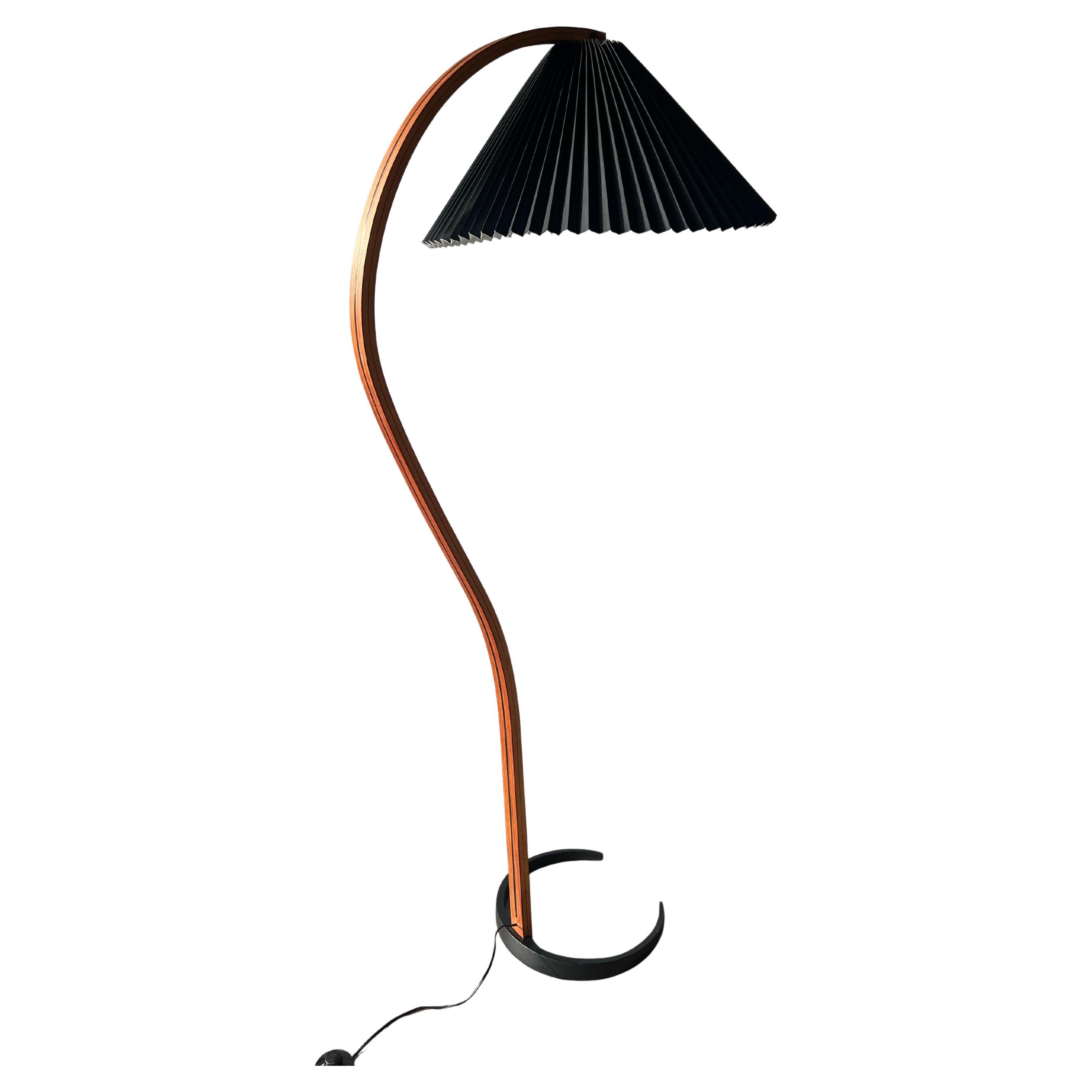 1970s Danish Caprani Teak Floor Lamp by Mads Caprani w/ Original Linen Shade