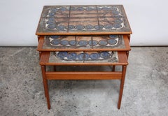 1970s Danish Ceramic Tile and Teak Nesting Tables by Ox Art for Trioh