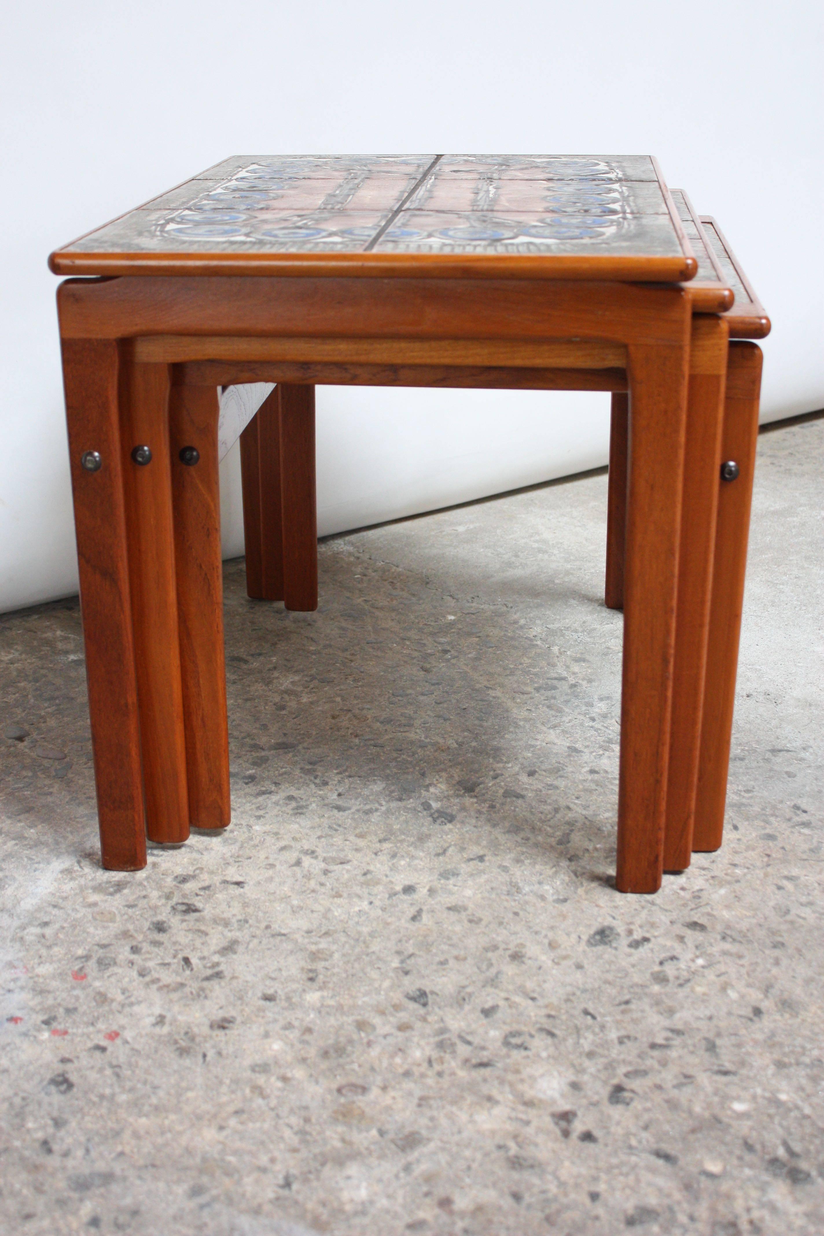 Late 20th Century 1970s Danish Ceramic Tile and Teak Nesting Tables by Ox Art for Trioh