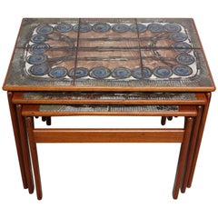 1970s Danish Ceramic Tile and Teak Nesting Tables by Ox Art for Trioh