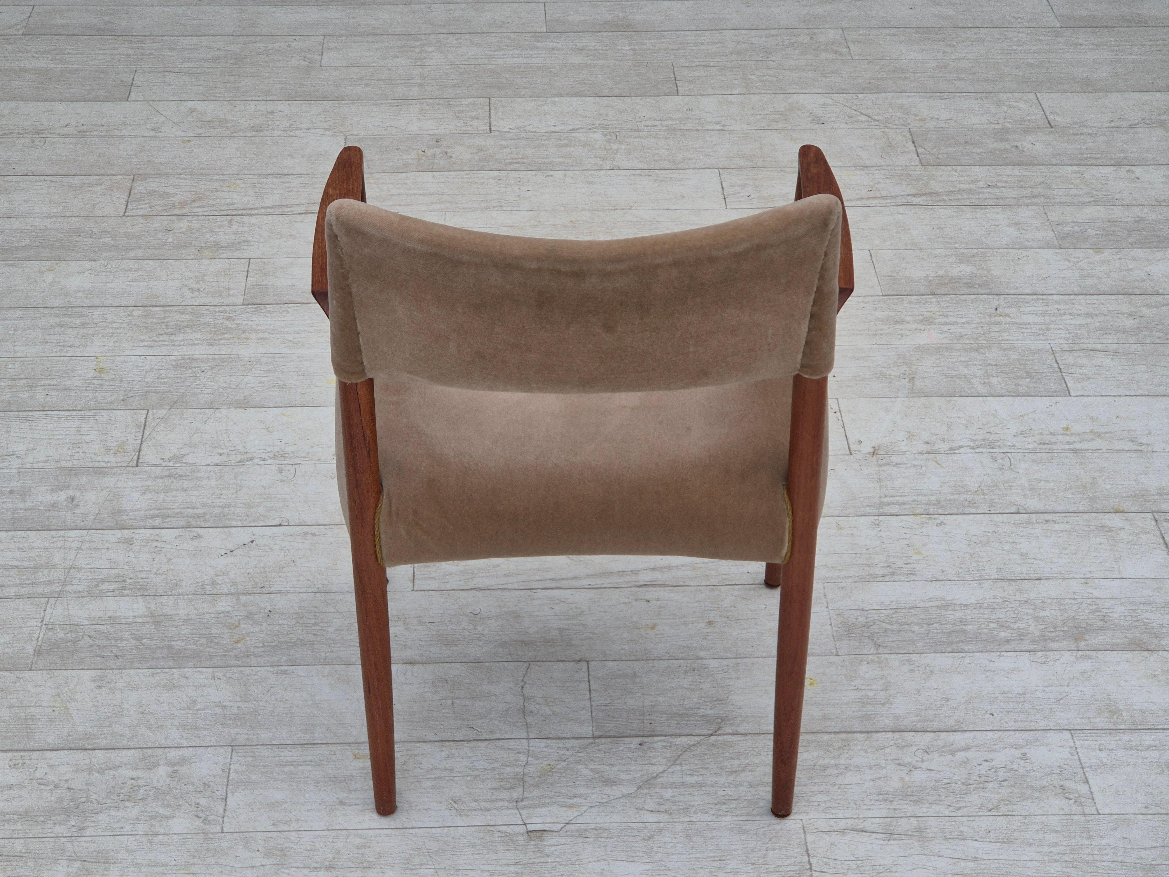 1970s, Danish chair, solid teak wood, furniture velour. For Sale 8