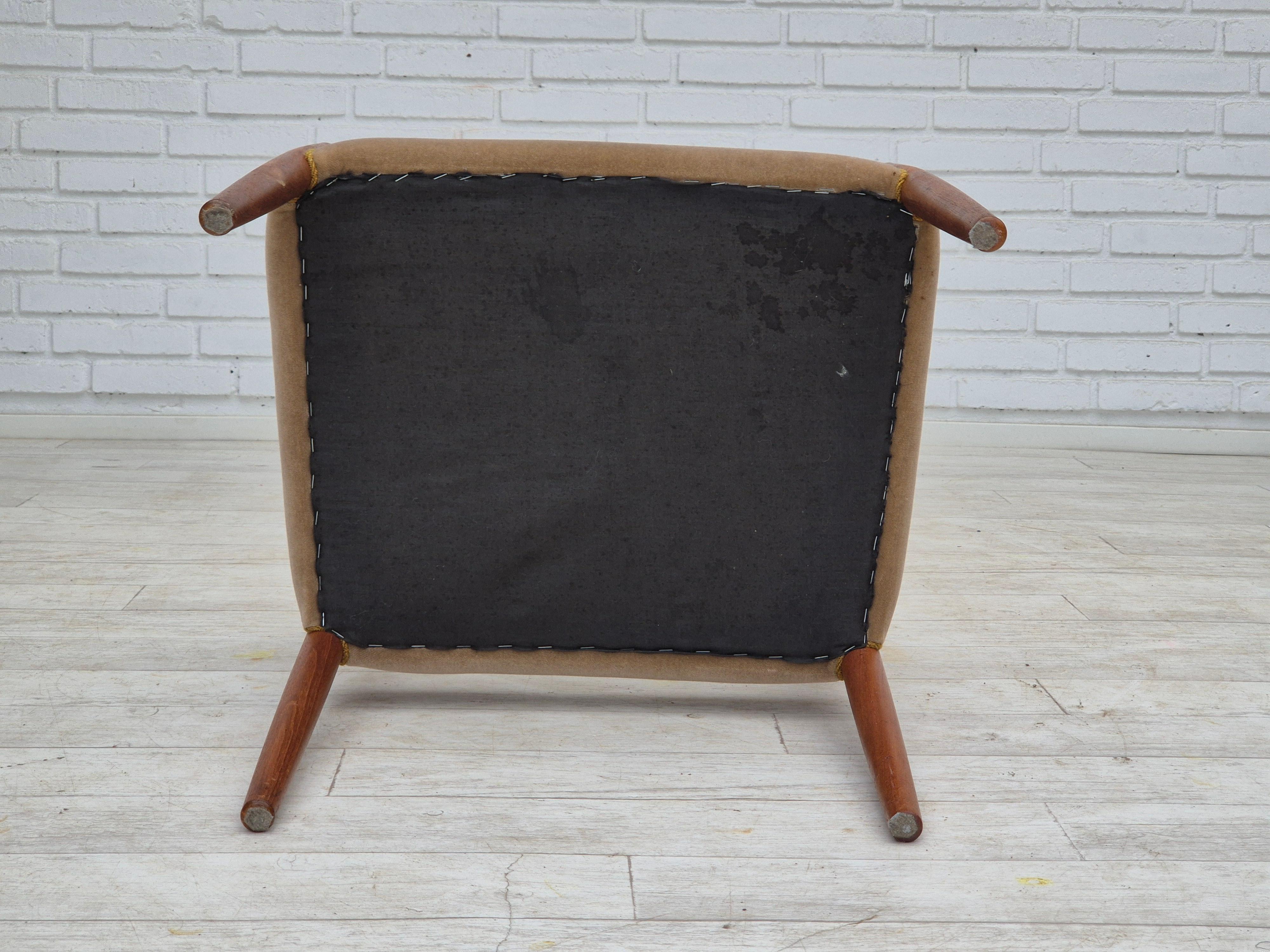 1970s, Danish chair, solid teak wood, furniture velour. For Sale 10