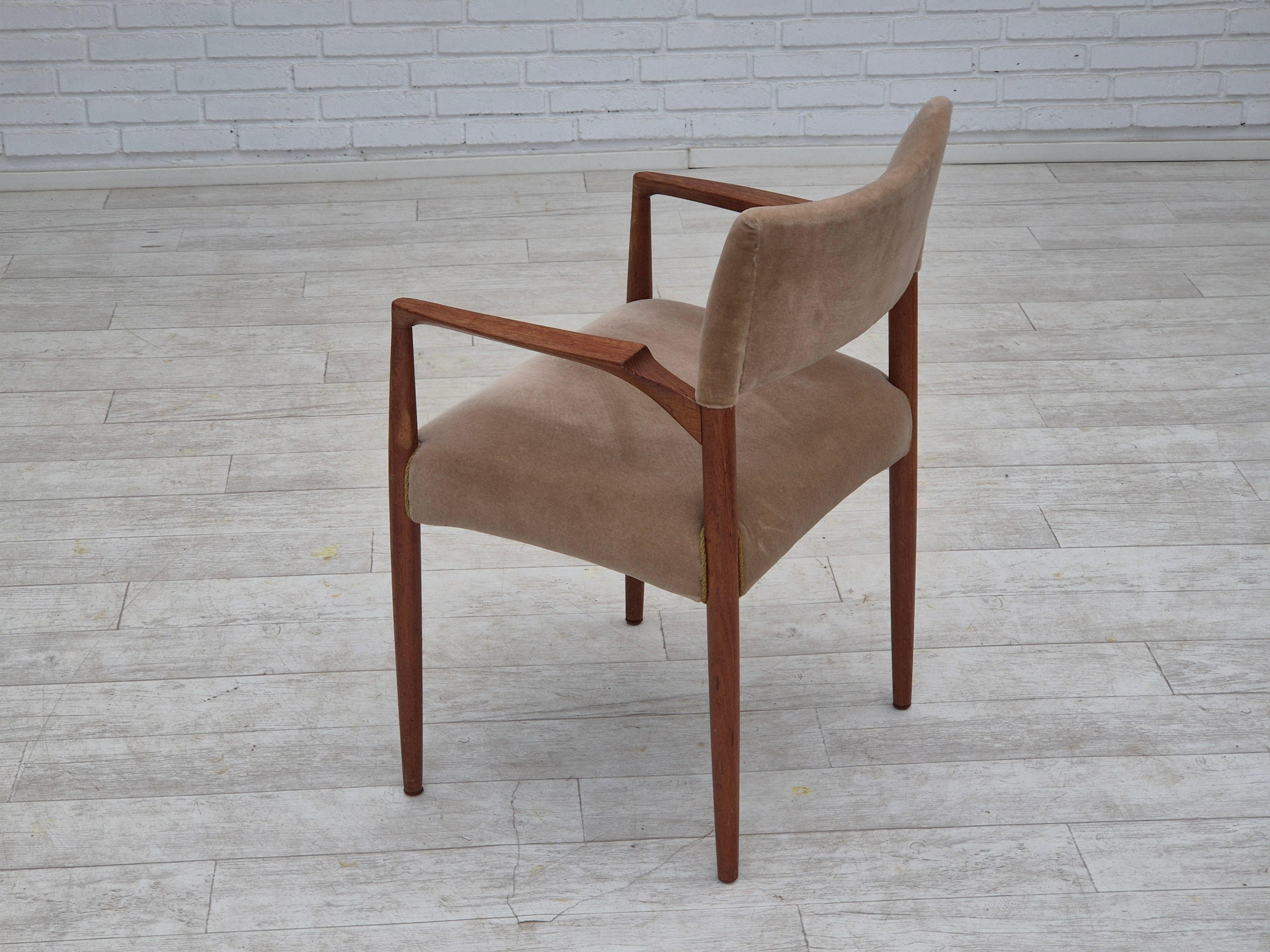 1970s, Danish chair, solid teak wood, furniture velour. For Sale 2