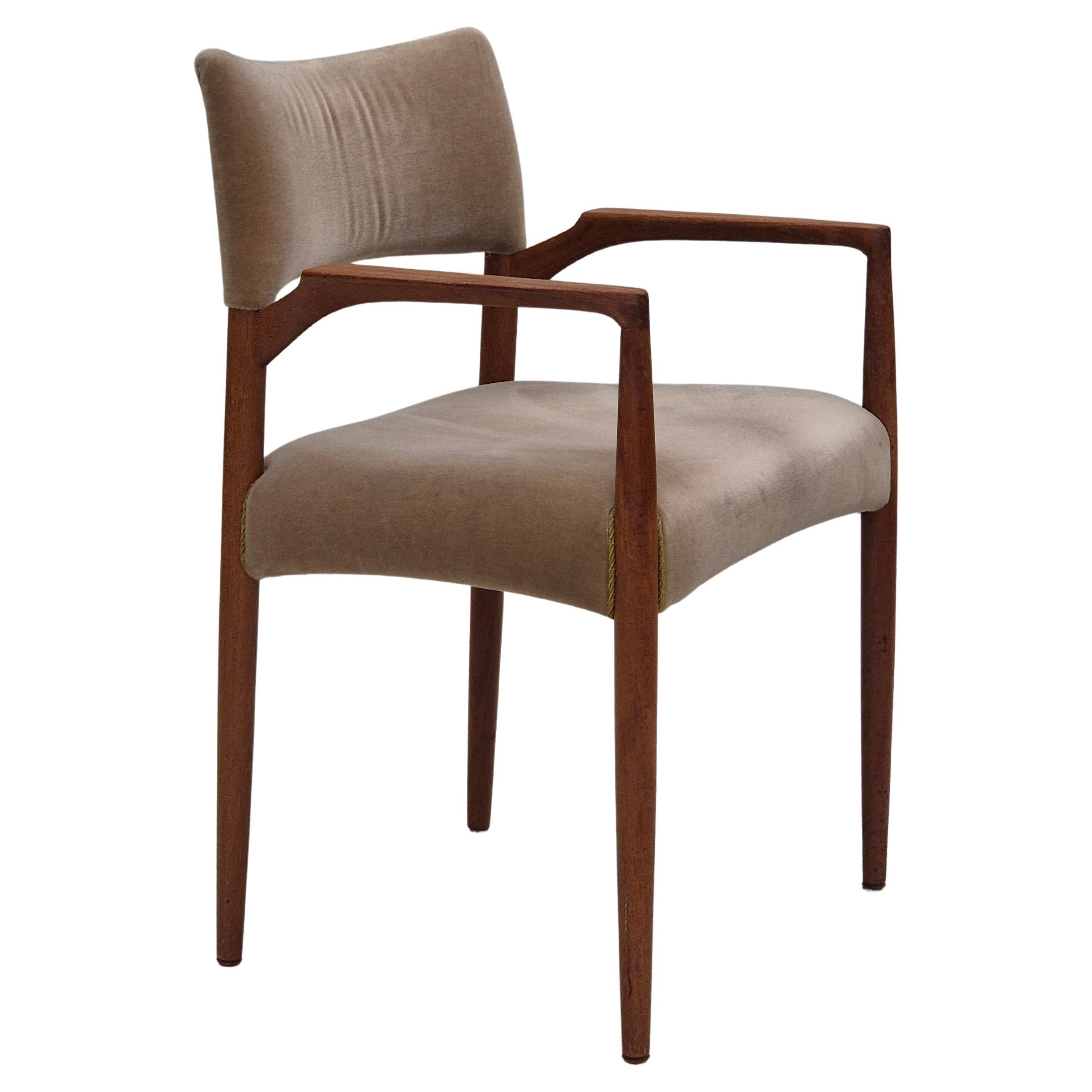 1970s, Danish chair, solid teak wood, furniture velour. For Sale