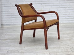 1970s, Danish coffee armchairs with table, rattan, nubuck fabric.