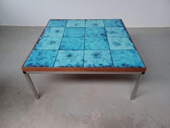 1970s Danish Coffee Table in Aluminium Teak and Decoratet Ceramic Tiles