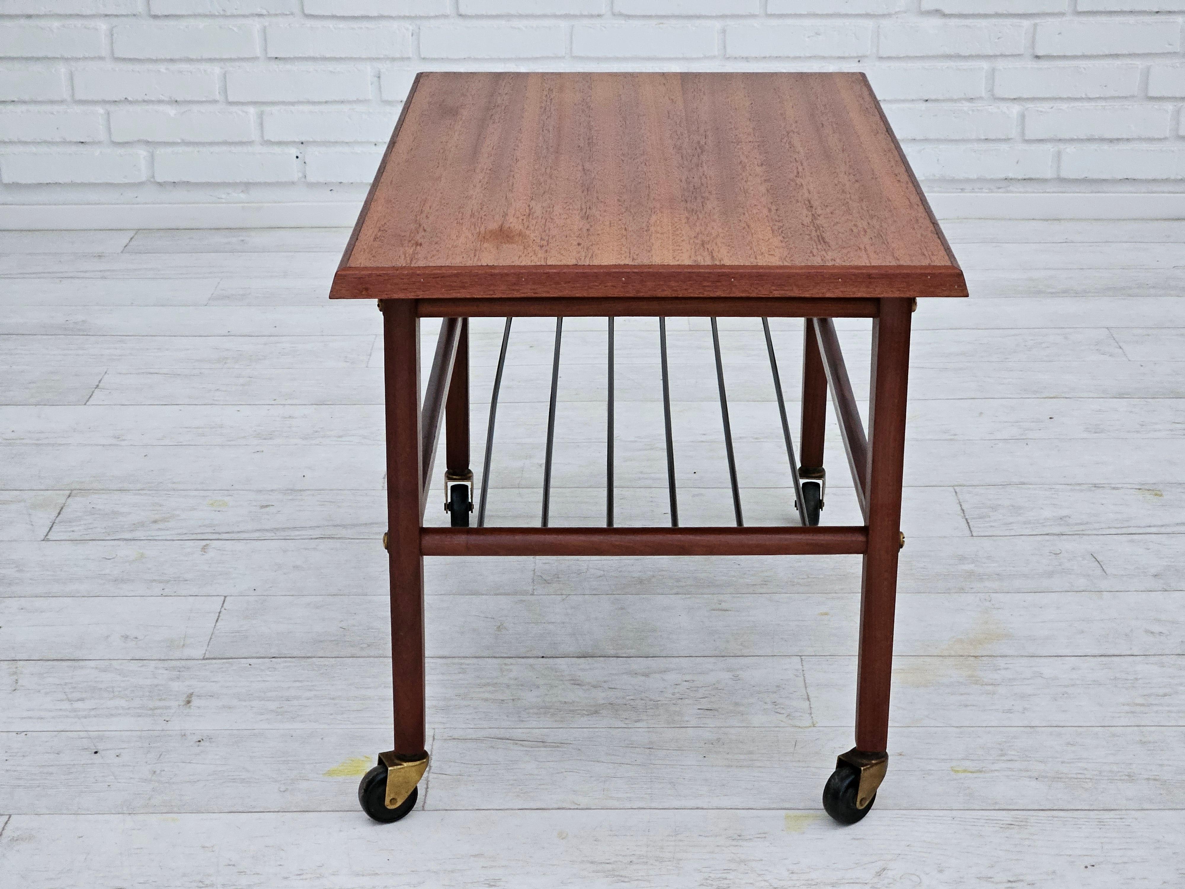 Late 20th Century 1970s, Danish coffee table, wheels, teak wood. For Sale