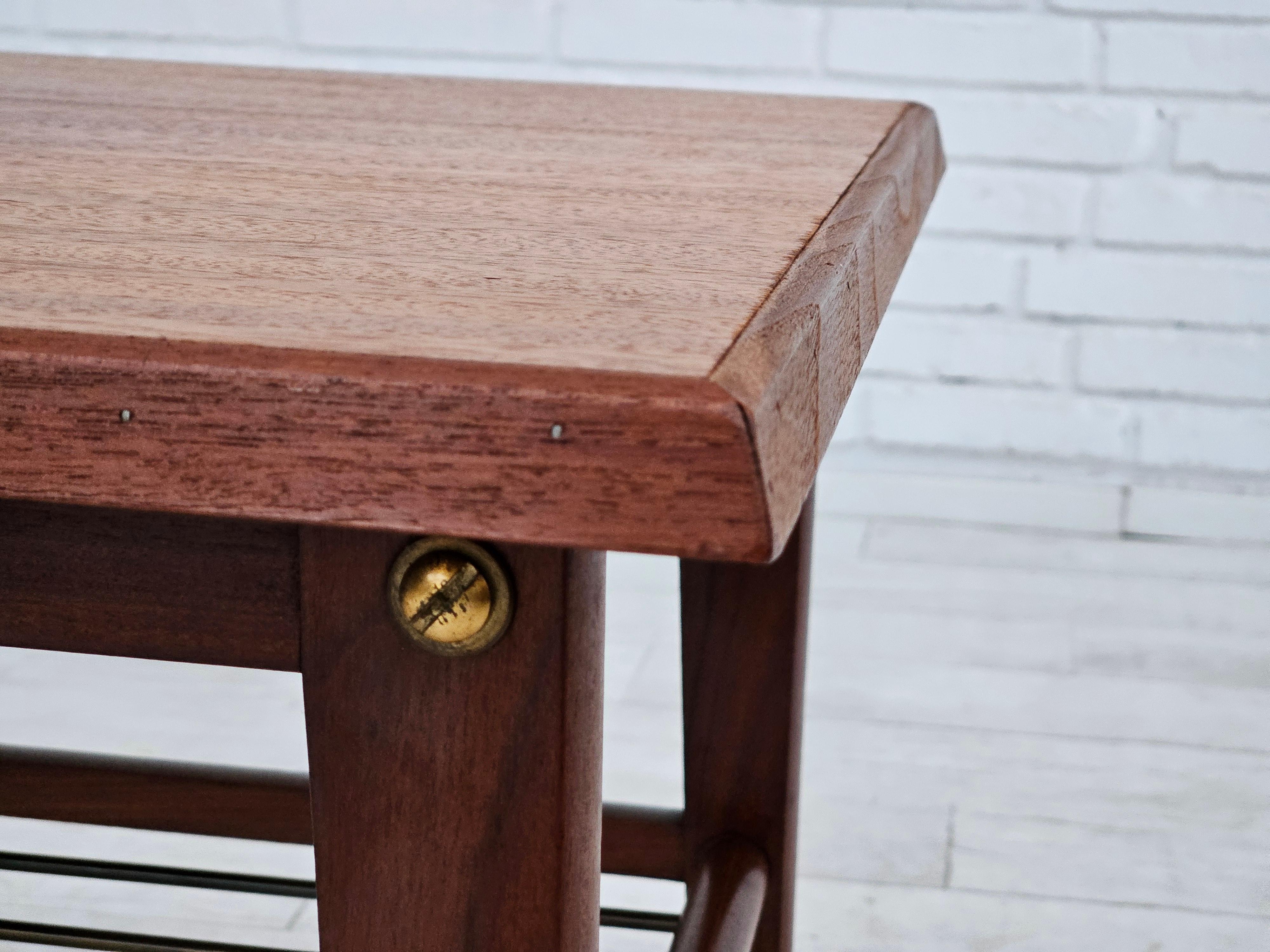 1970s, Danish coffee table, wheels, teak wood. For Sale 1