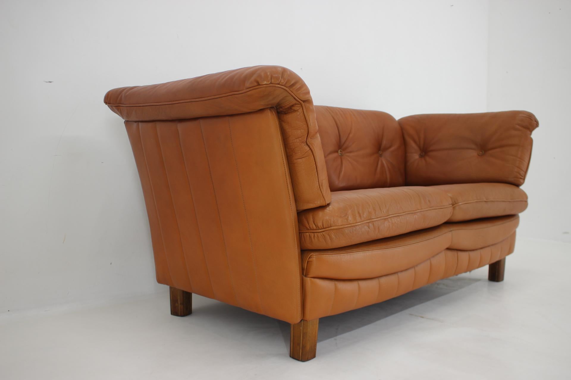 1970s Danish Cognac Leather 2 Seater Sofa For Sale 3