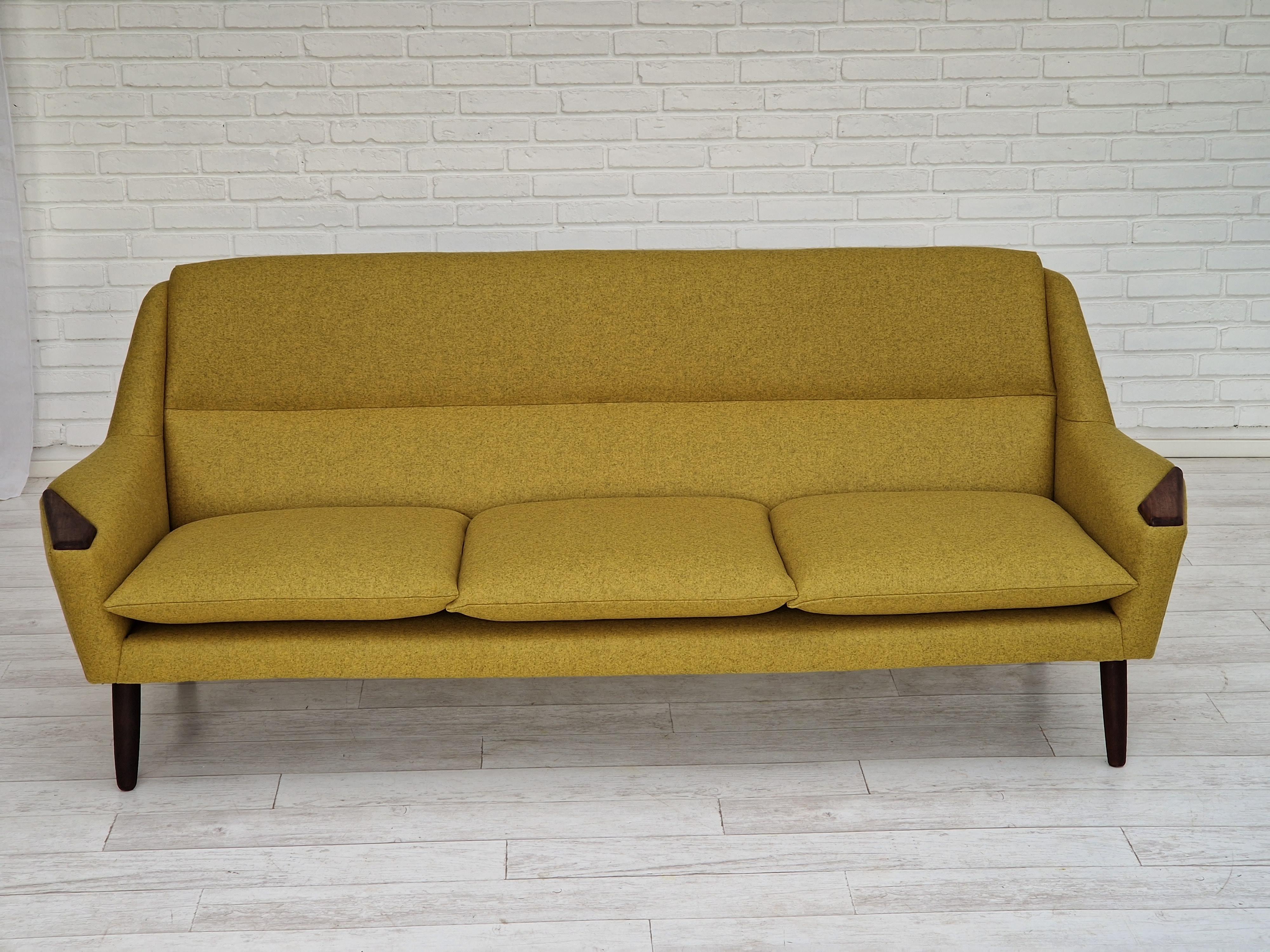 1970s, Danish Design, 3-Seater Sofa, Completely Reupholstered, Furniture Wool 6