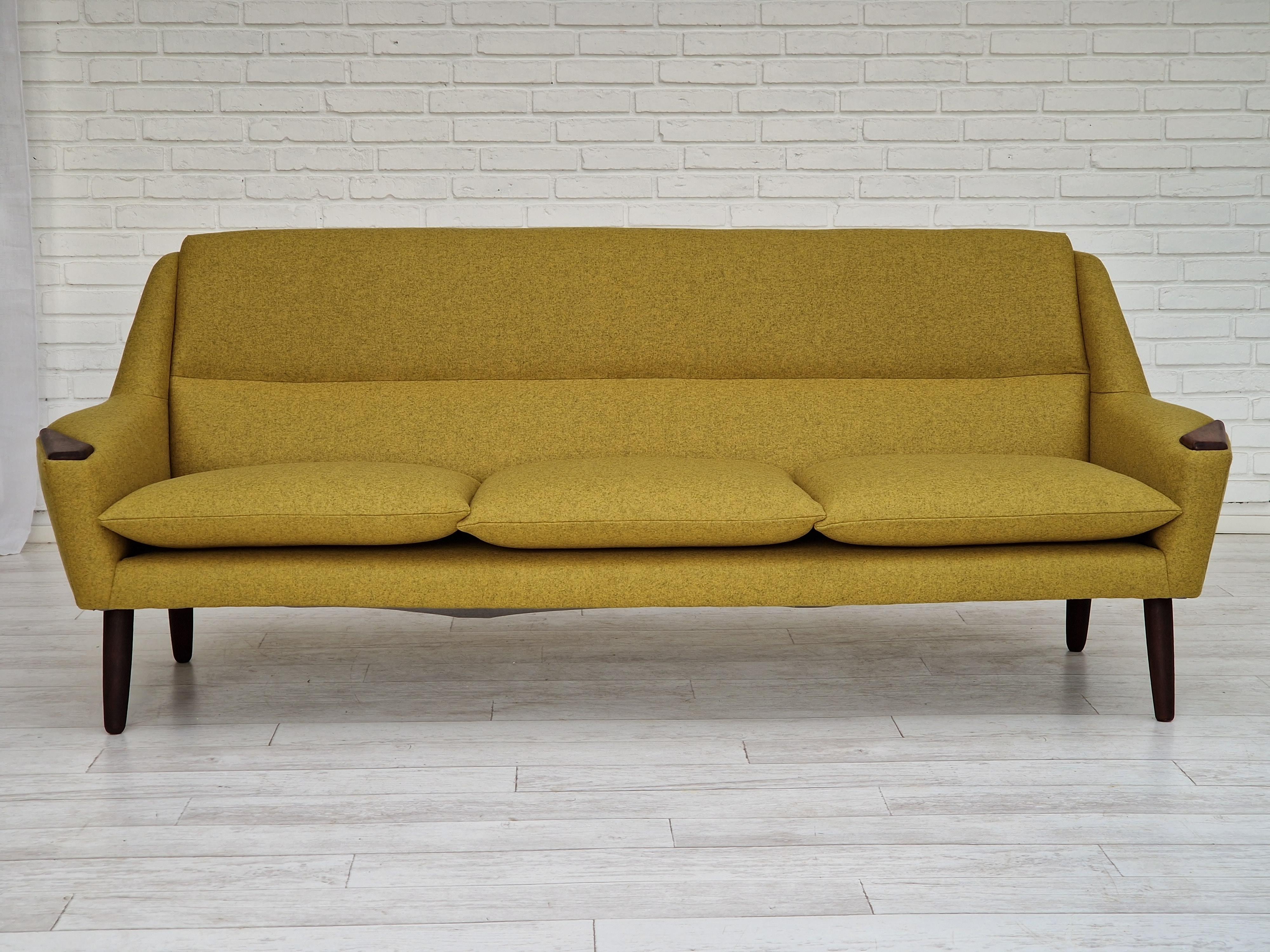 1970s, Danish Design, 3-Seater Sofa, Completely Reupholstered, Furniture Wool 7