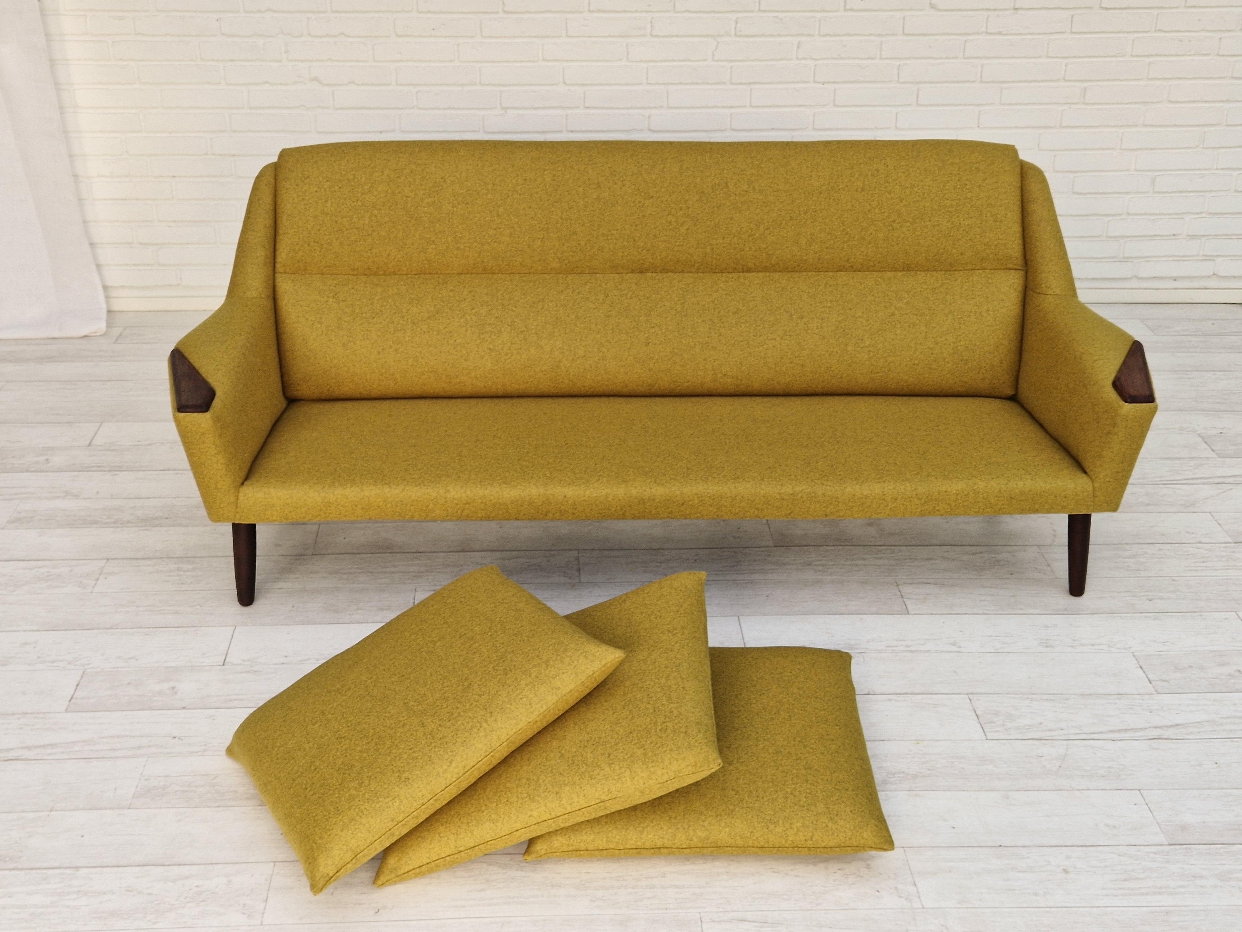 1970s, Danish Design, 3-Seater Sofa, Completely Reupholstered, Furniture Wool 10