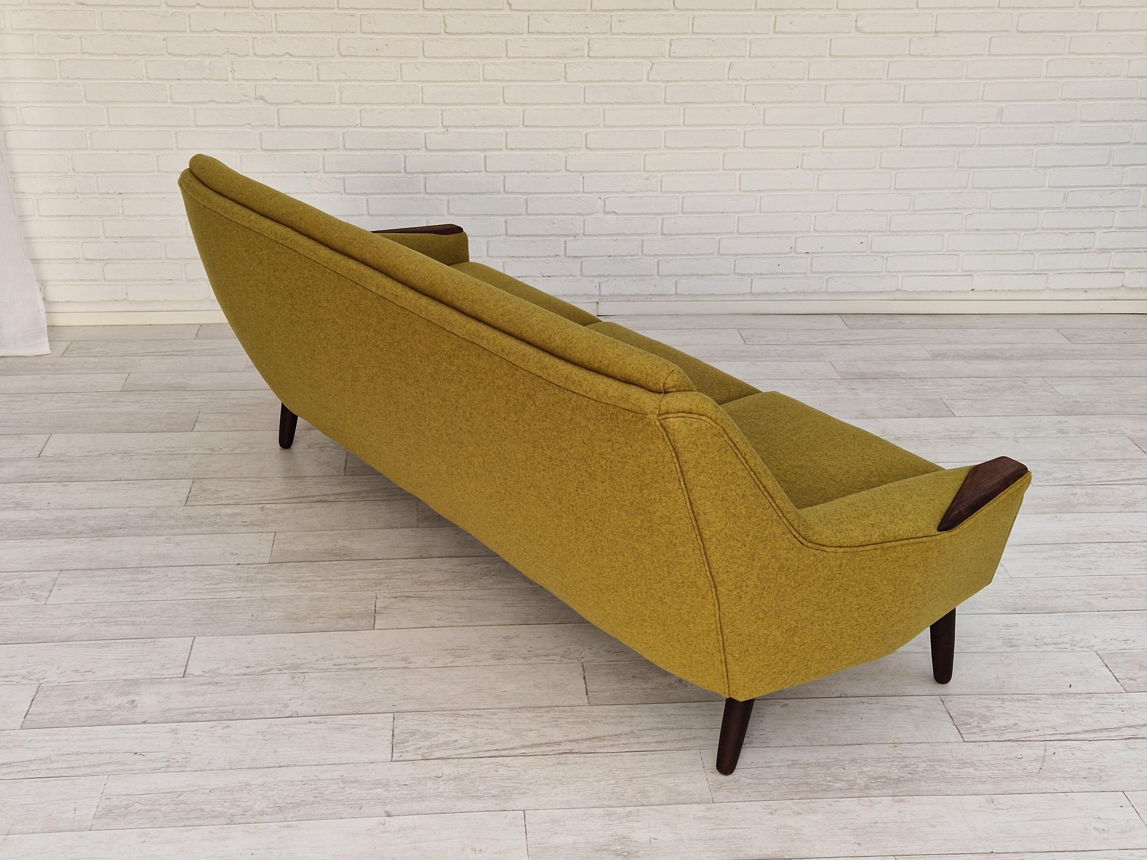 1970s, Danish Design, 3-Seater Sofa, Completely Reupholstered, Furniture Wool 3