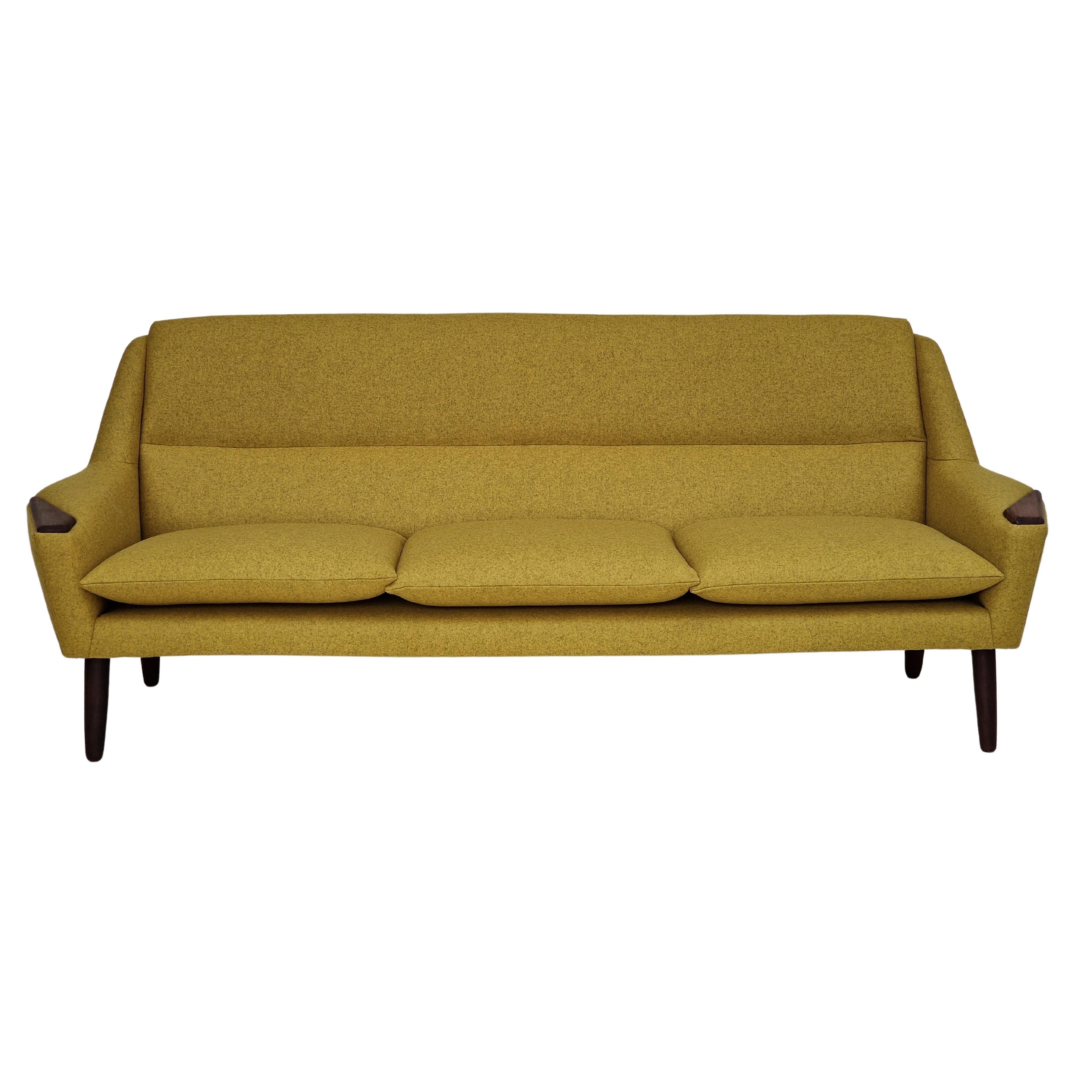 1970s, Danish Design, 3-Seater Sofa, Completely Reupholstered, Furniture Wool