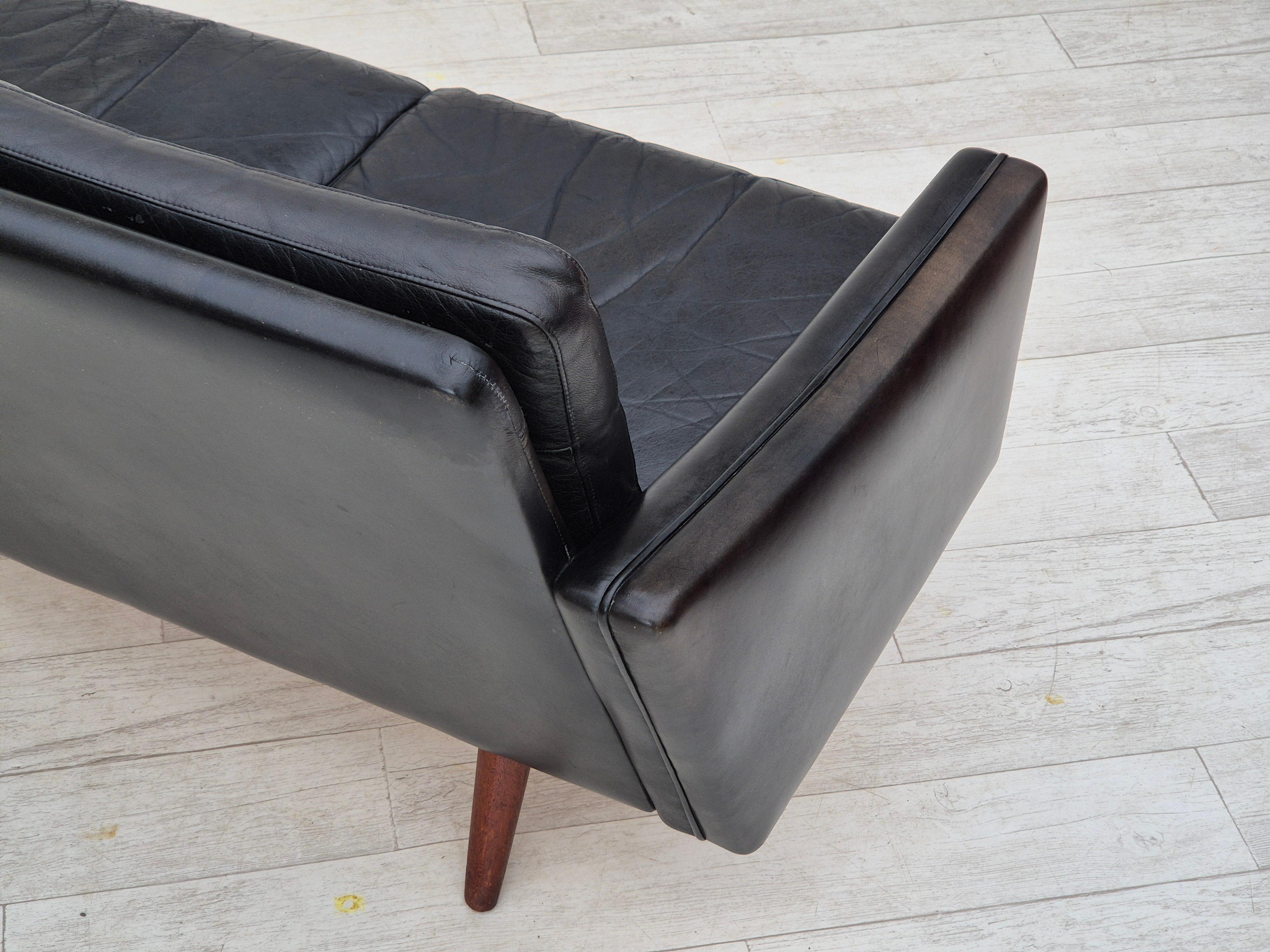 1970, design danois, canapé à 3 places, état d'origine, cuir, bois de teck. en vente 6