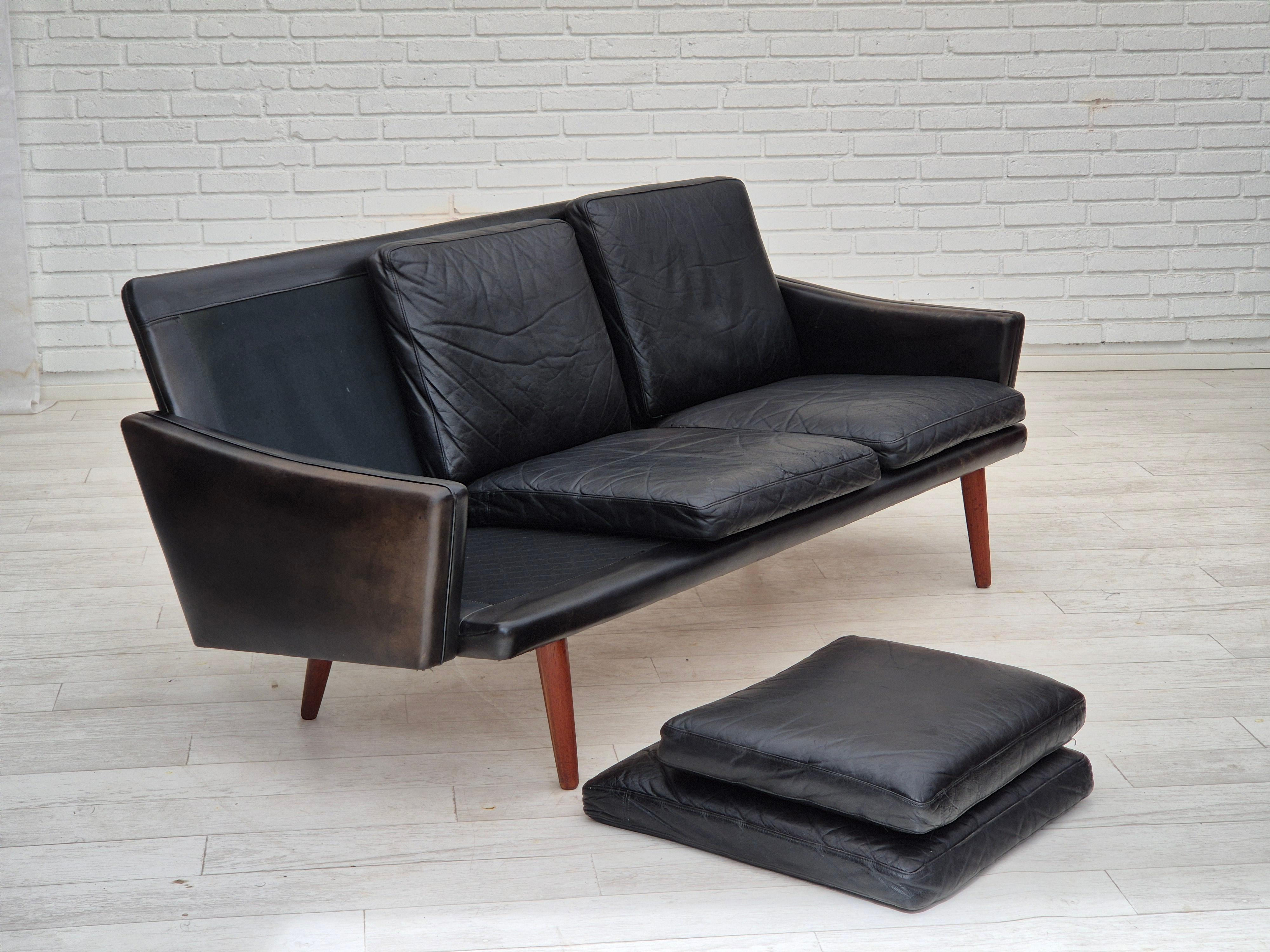 1970, design danois, canapé à 3 places, état d'origine, cuir, bois de teck. en vente 7
