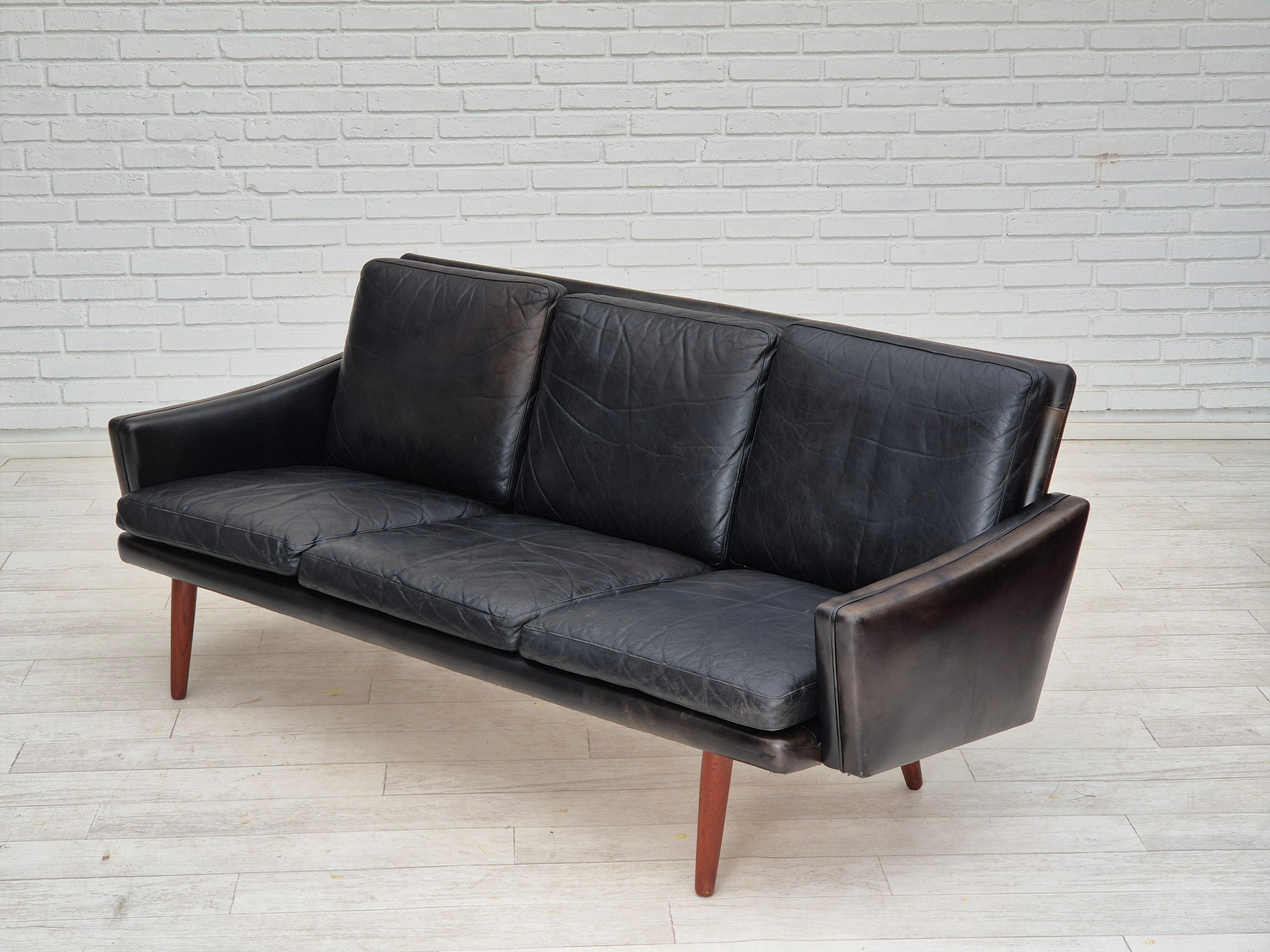 1970, design danois, canapé à 3 places, état d'origine, cuir, bois de teck. en vente 13