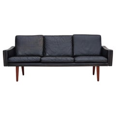 Vintage 1970s, Danish design, 3 seater sofa, original condition, leather, teak wood.