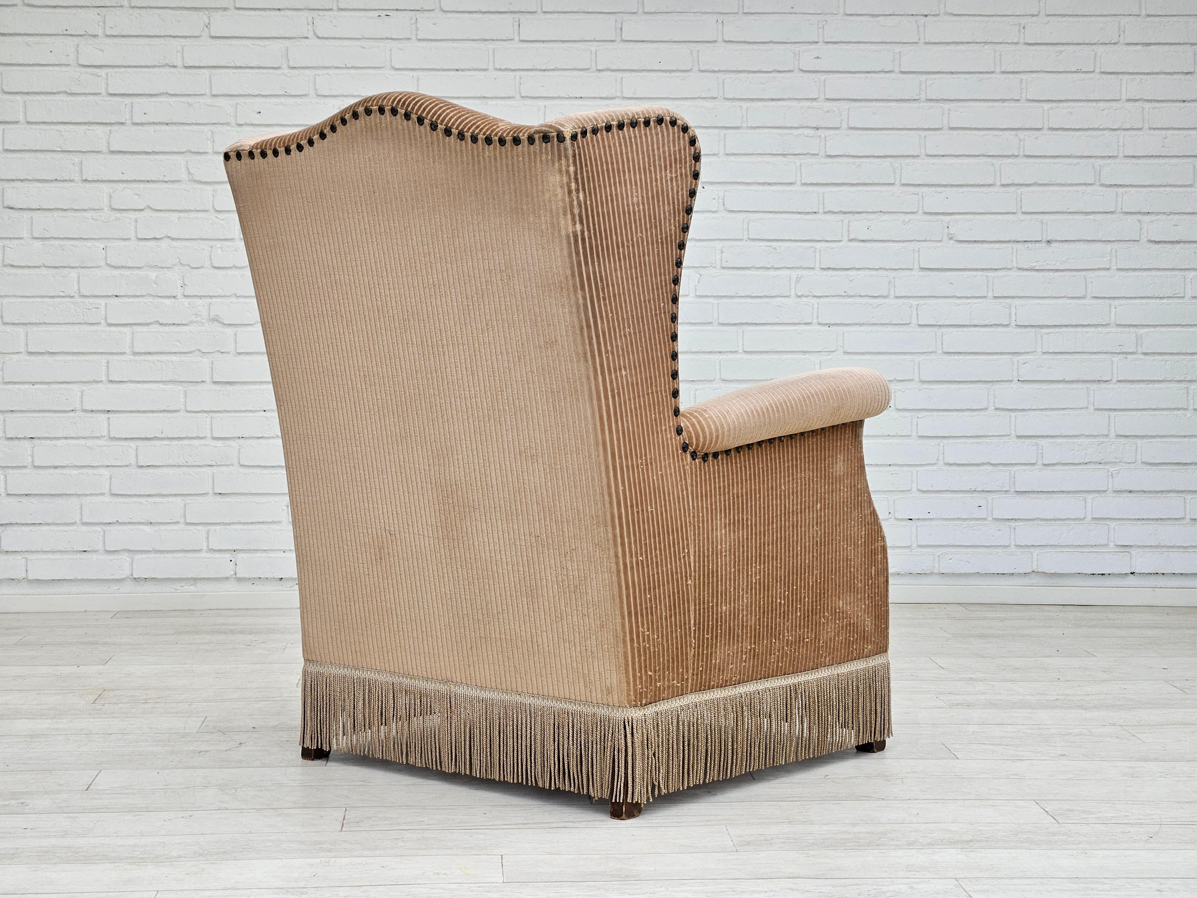 Late 20th Century 1970s, Danish design, armchair in corduroy, ash wood, original condition. For Sale